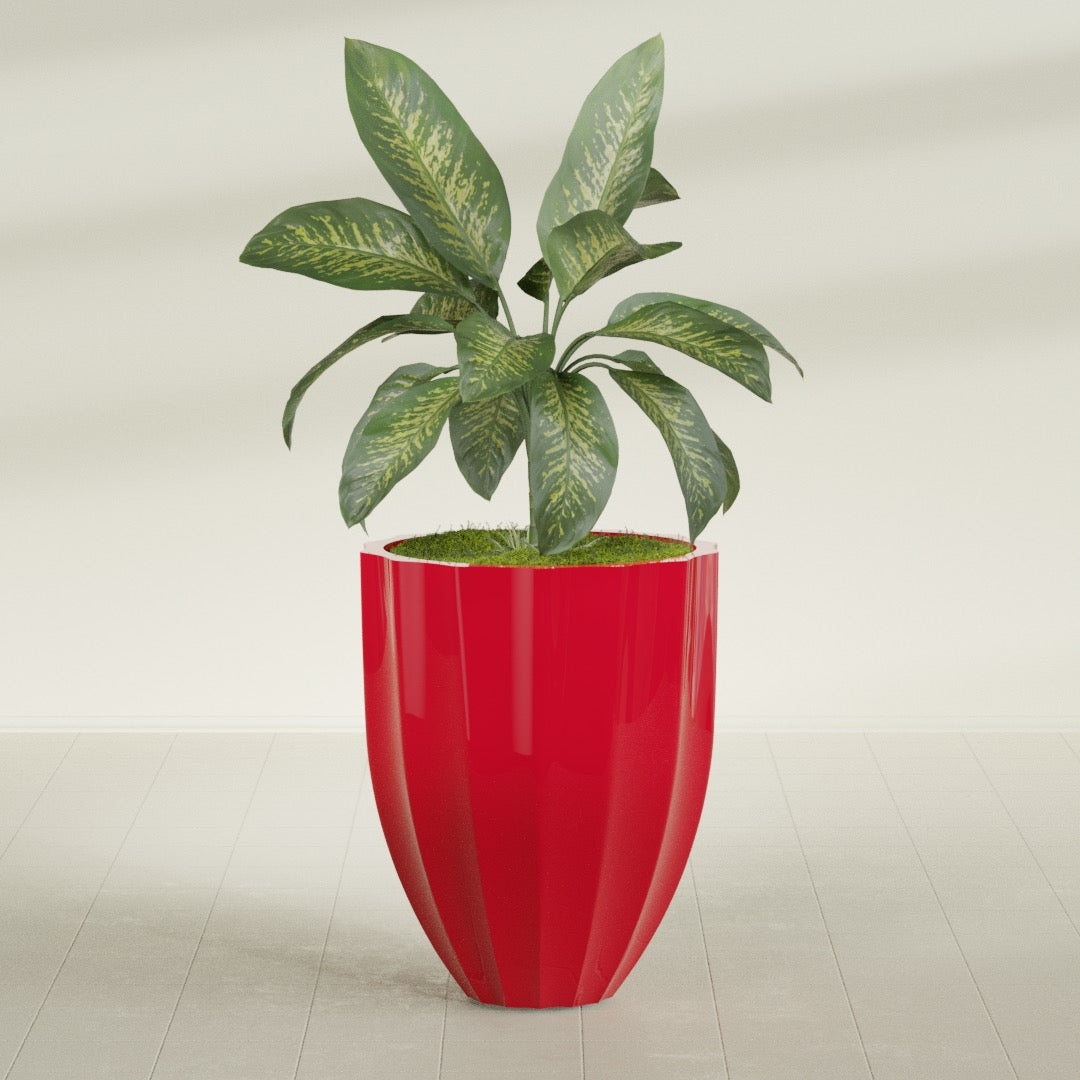 Alicante Medium Round Fiberglass Planter - 26 in x 26 in x 32 in - Gloss Red - Gloss Red,26 in x 26 in x 32 in