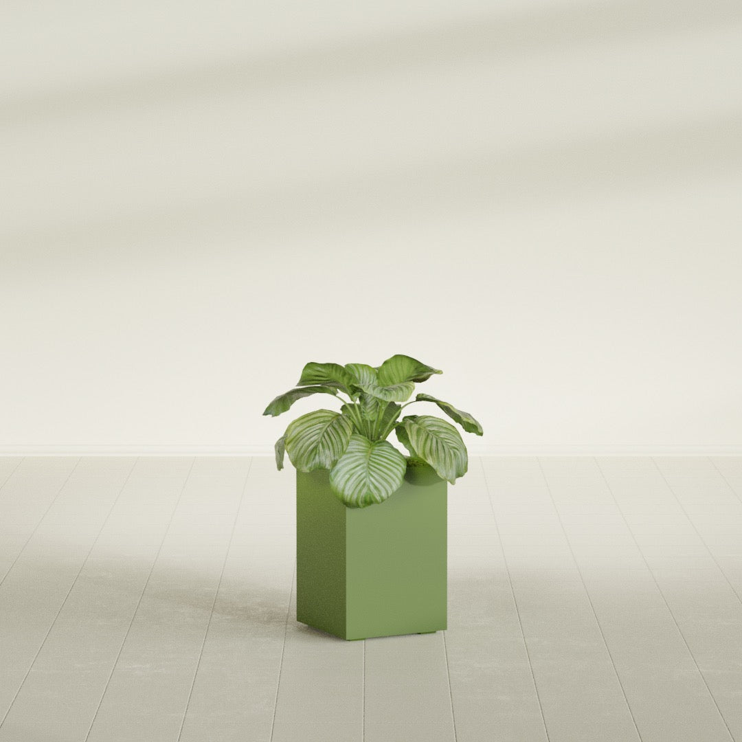 Miami Small Rectangle Fiberglass Planter - 12 in x 12 in x 18 in - Satin Green - Satin Green,12 in x 12 in x 18 in