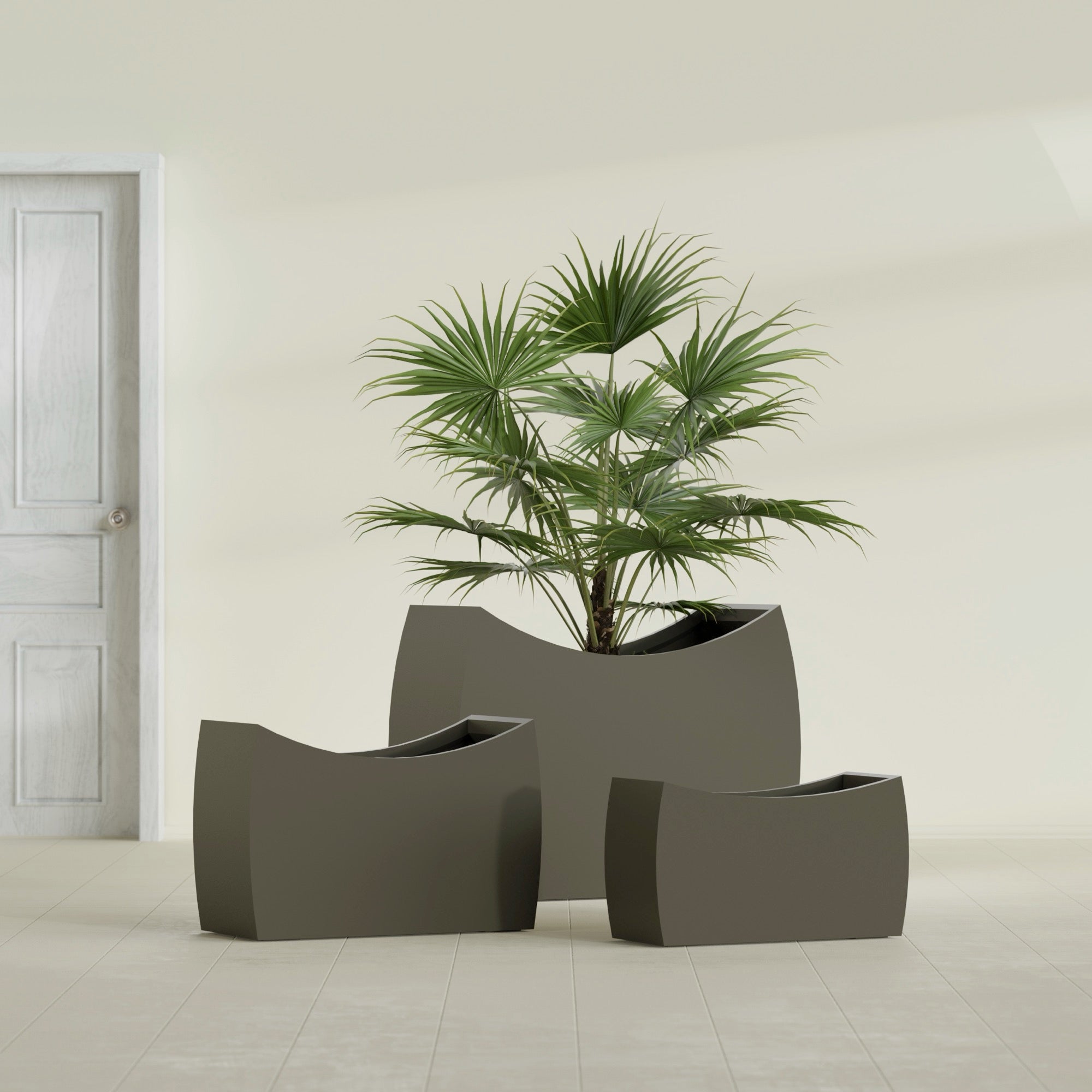 Seoul Large Curved Abstract Fiberglass Planter - 36 in x 16 in x 24 in - Matte Bronze - Matte Bronze,36 in x 16 in x 24 in