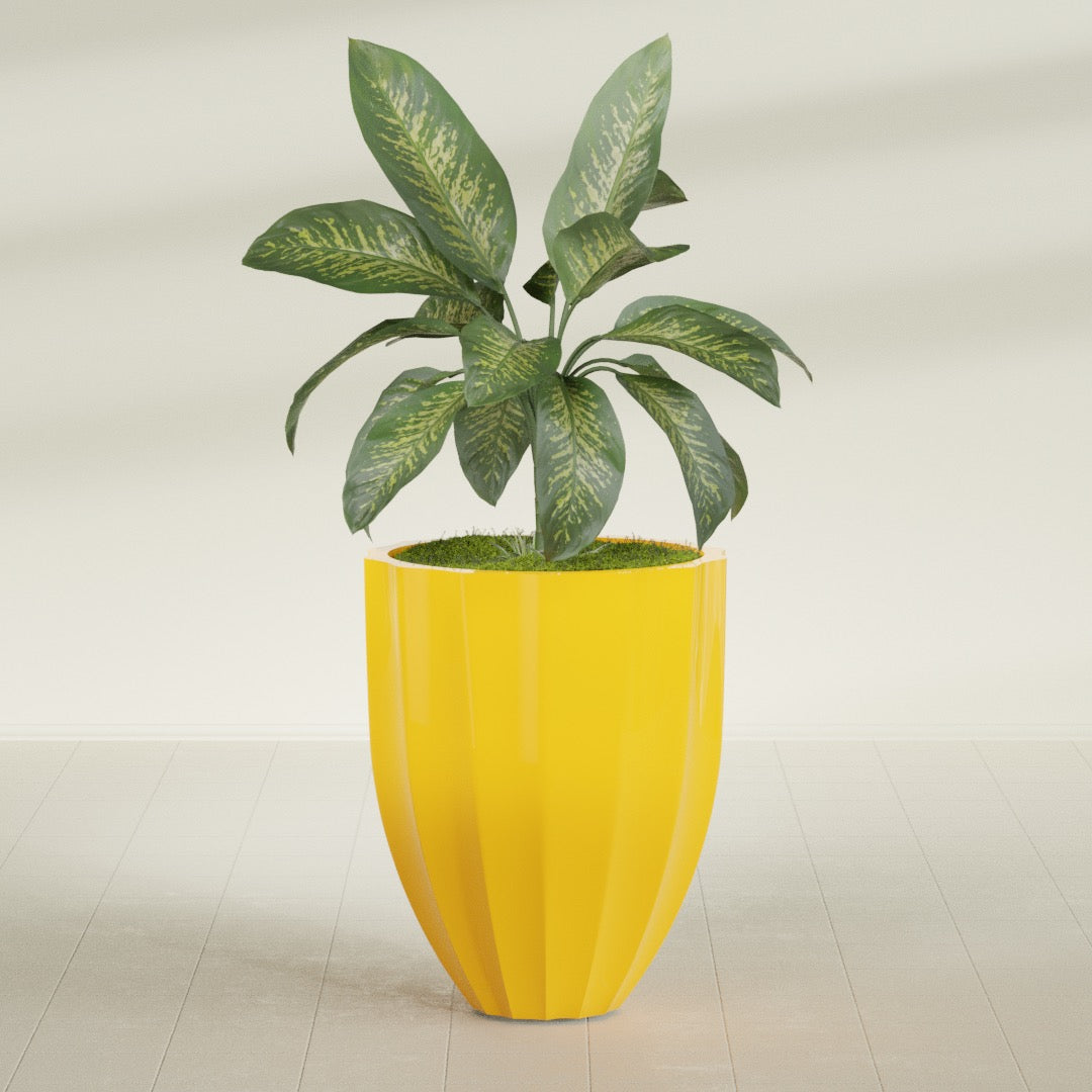 Alicante Medium Round Fiberglass Planter - 26 in x 26 in x 32 in - Gloss Saffron - Gloss Saffron,26 in x 26 in x 32 in