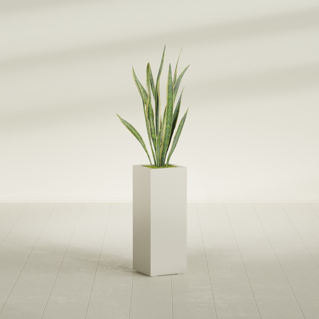 Delray Large Tall Rectangle Fiberglass Planter - 12 in x 12 in x 32 in - Satin Beige - Satin Beige,12 in x 12 in x 32 in