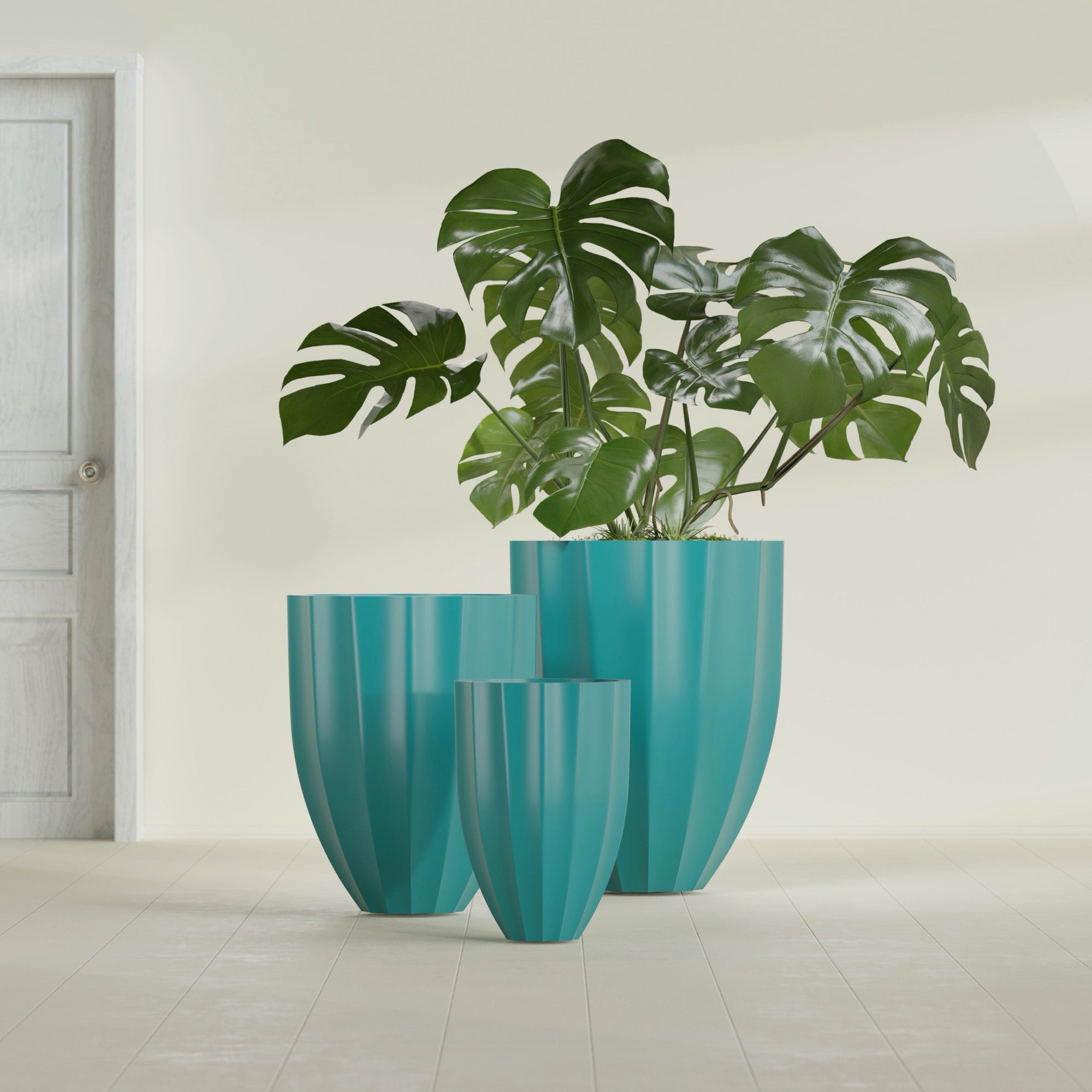 Alicante Medium Round Fiberglass Planter - 26 in x 26 in x 32 in - Satin Sea Foam - Satin Sea Foam,26 in x 26 in x 32 in