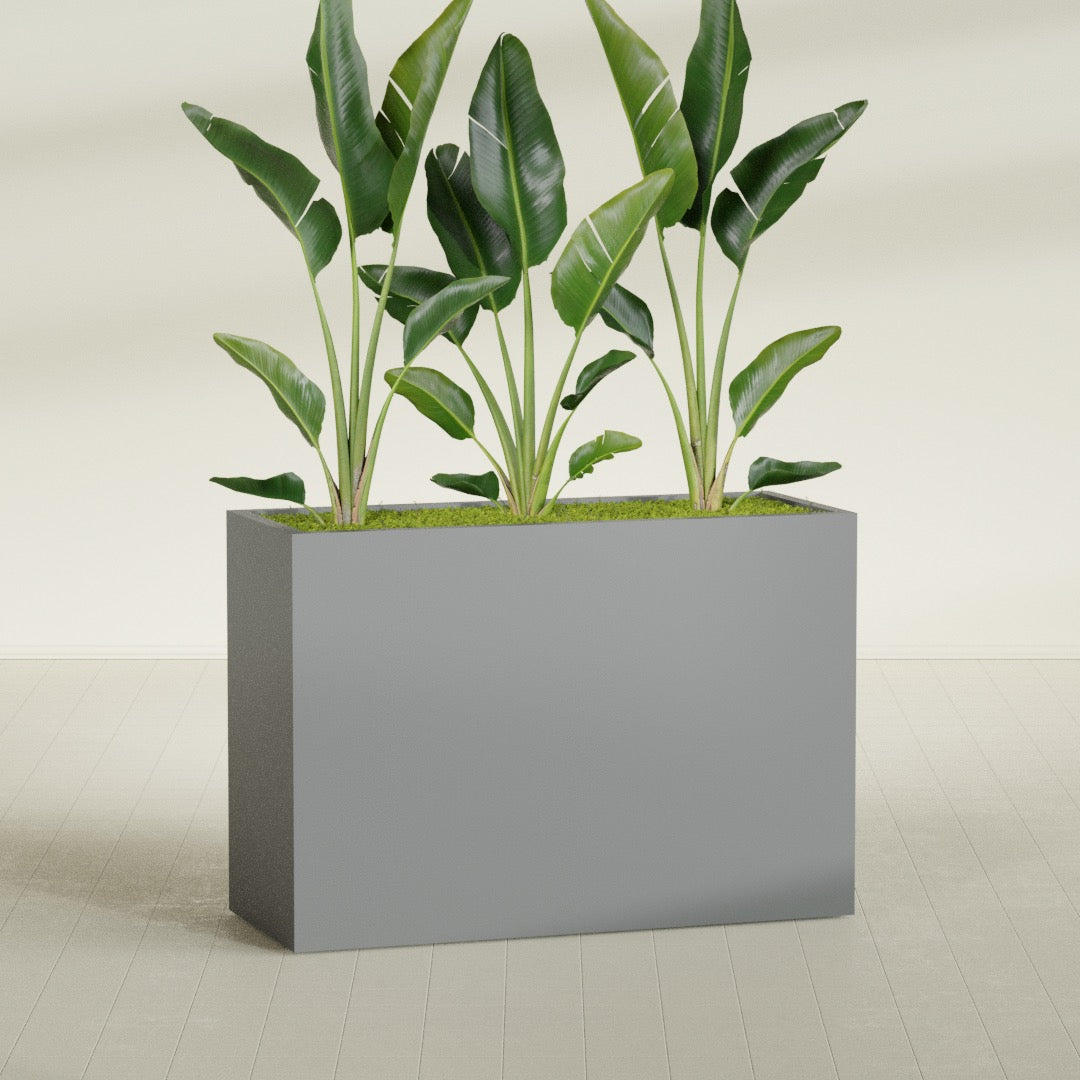Darwin Extra Large Long Rectangle Fiberglass Planter - 60 in x 24 in x 42 in - Metallic Gunmetal - Metallic Gunmetal,60 in x 24 in x 42 in