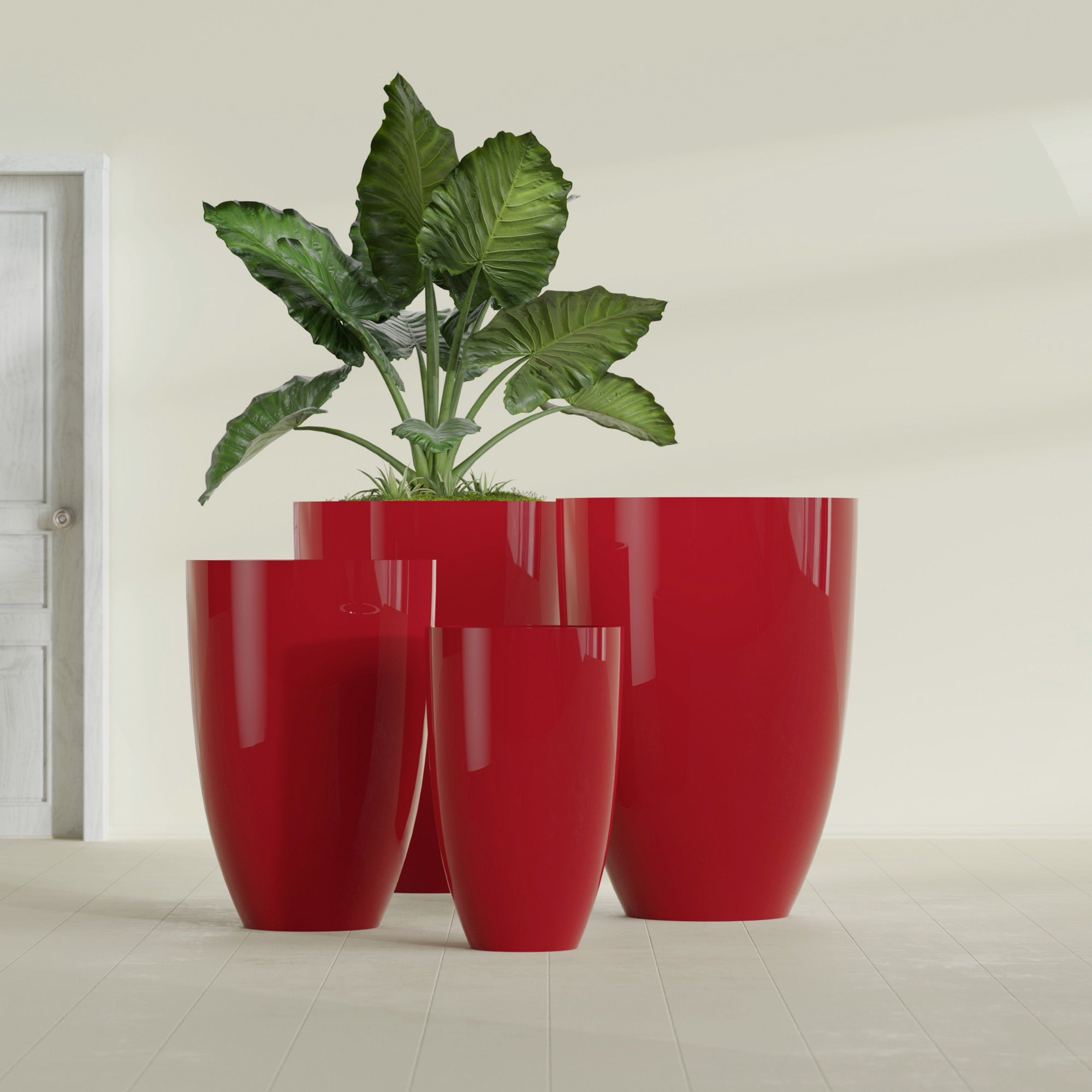 Brannan Medium Round Fiberglass Planter - 18 in x 18 in x 29 in - Gloss Red - Gloss Red,18 in x 18 in x 29 in