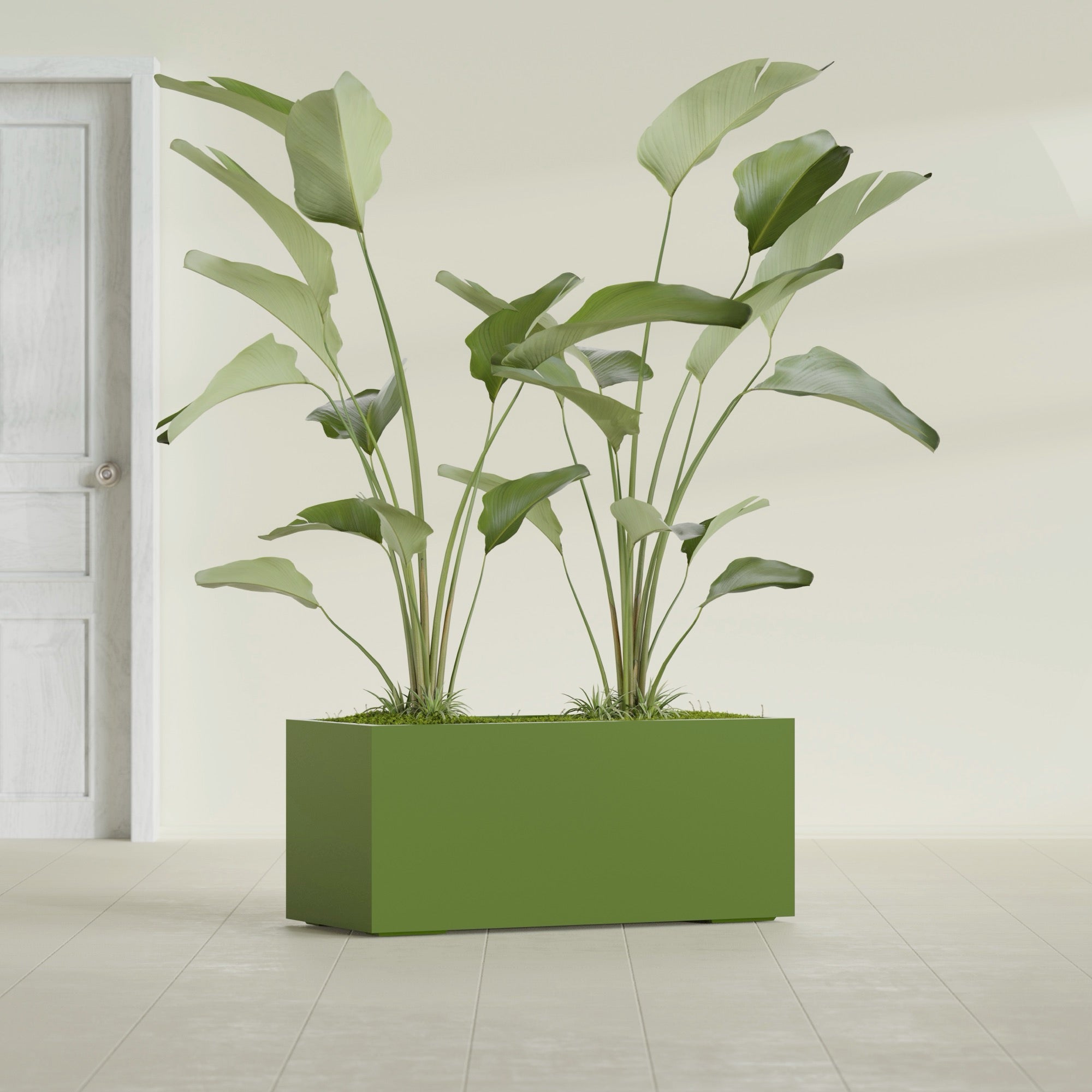 Badalona Large Tall Rectangle Fiberglass Planter - 39 in x 17 in x 17 in - Satin Green - Satin Green,39 in x 17 in x 17 in
