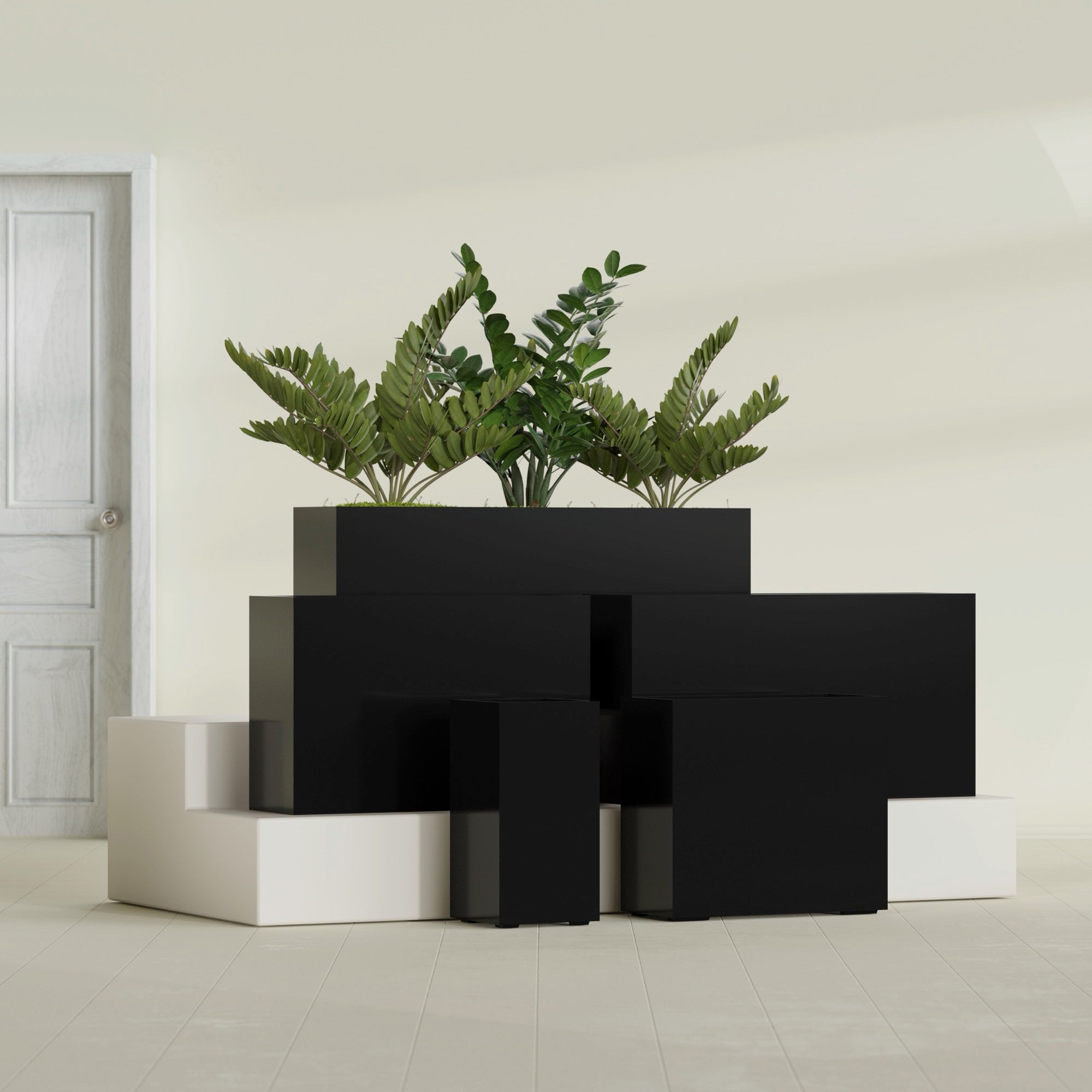 Potsdam Large Rectangle Fiberglass Planter - 36 in x 16 in x 32 in - Gloss Black - Gloss Black,36 in x 16 in x 32 in