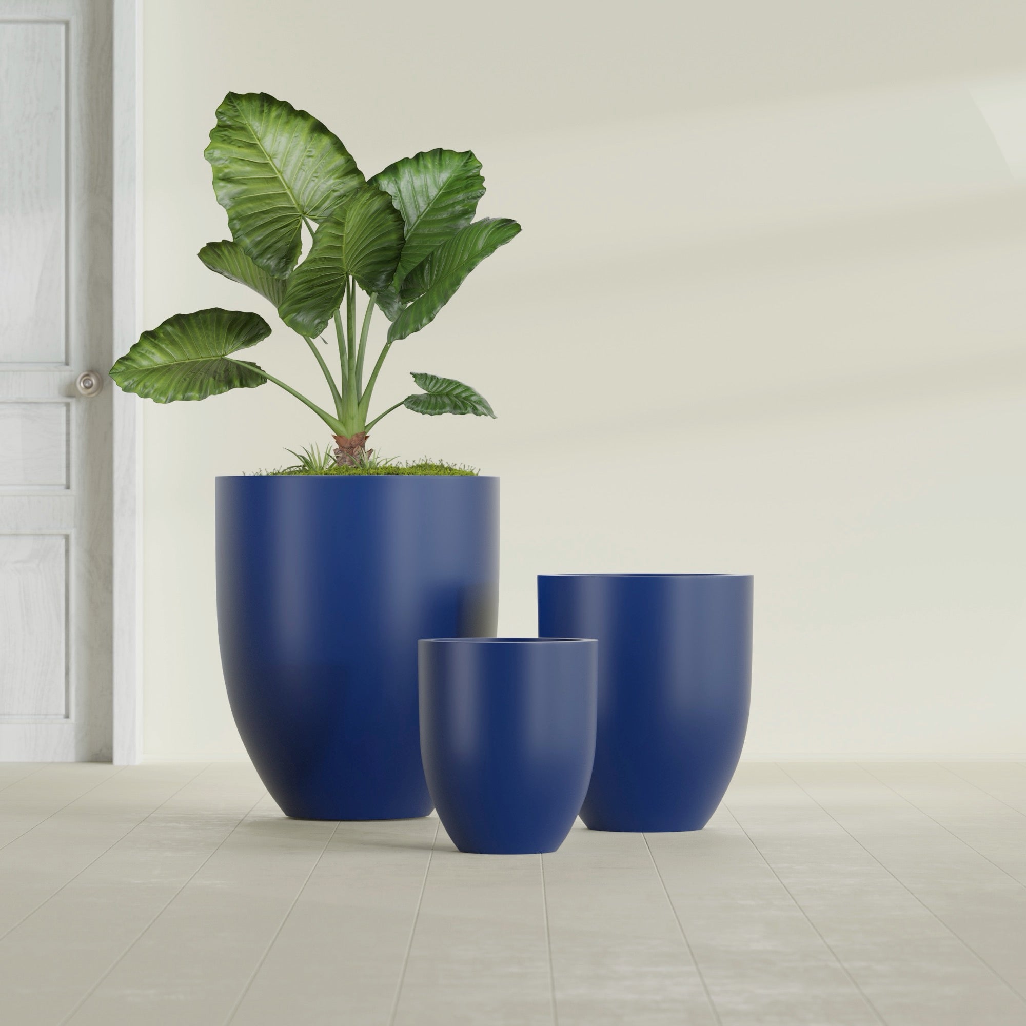Valencia Small Round Fiberglass Planter - 15 in x 15 in x 18 in - Matte Cobalt Blue - Matte Cobalt Blue,15 in x 15 in x 18 in