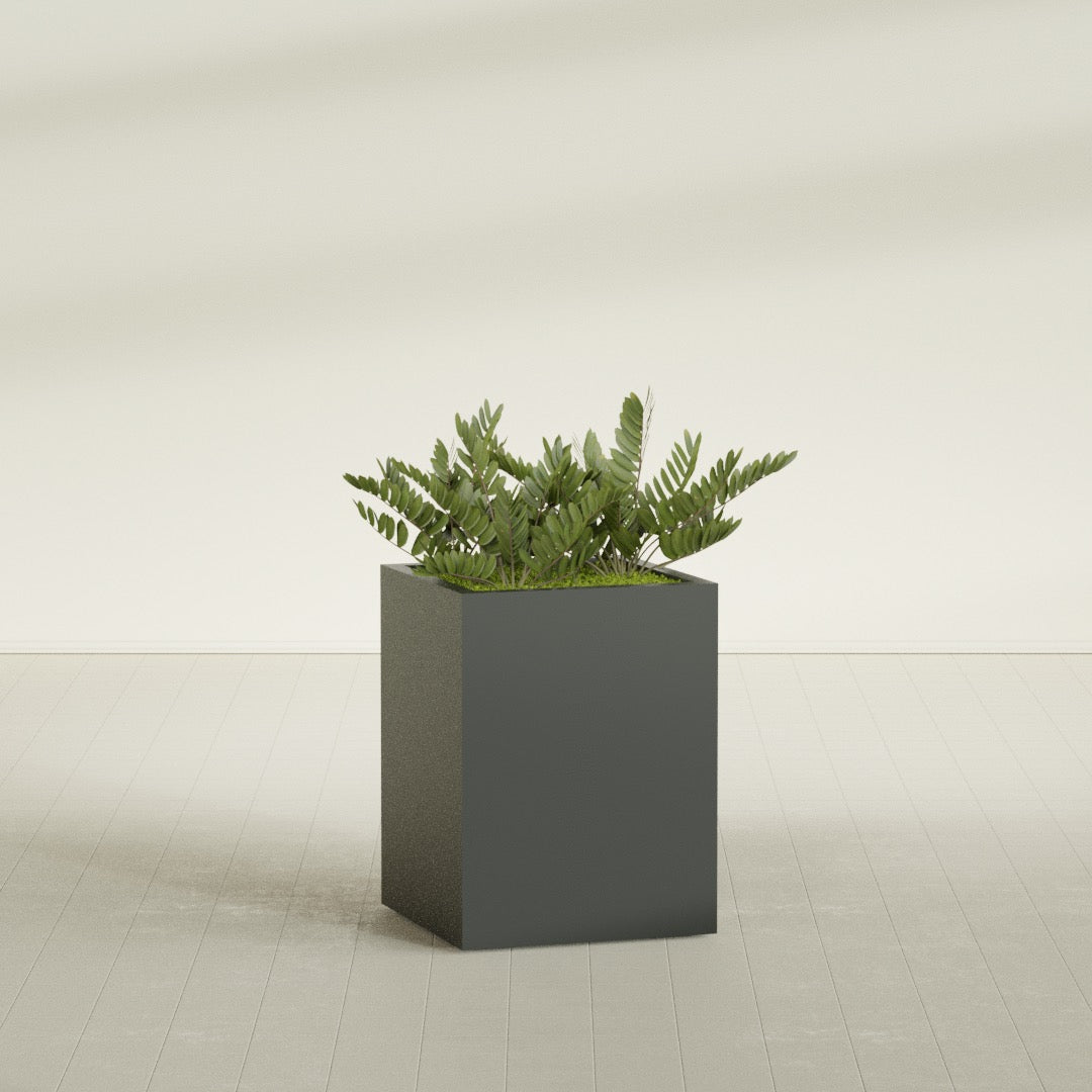 Brisbane Large Rectangle Fiberglass Planter - 24 in x 24 in x 32 in - Matte Charcoal - Matte Charcoal,24 in x 24 in x 32 in