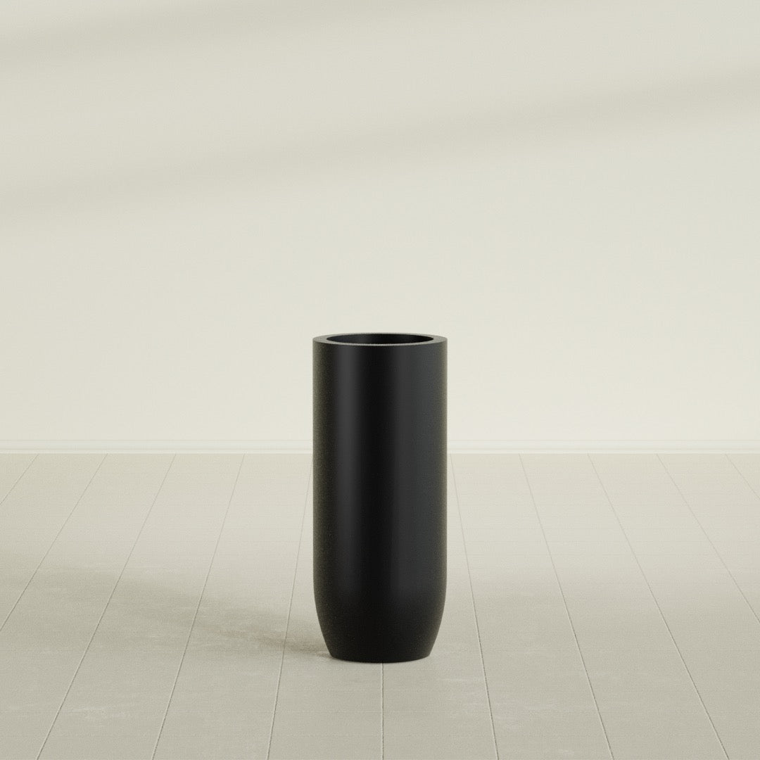 Saint Tropez Large Tall Round Fiberglass Planter - 16 in x 16 in x 38 in - Matte Black - Matte Black,16 in x 16 in x 38 in