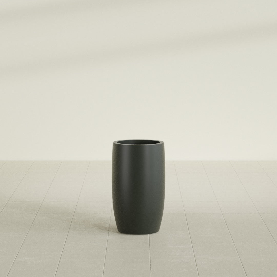 Lisbon Medium Round Fiberglass Planter - 14 in x 14 in x 25 in - Matte Charcoal - Matte Charcoal,14 in x 14 in x 25 in
