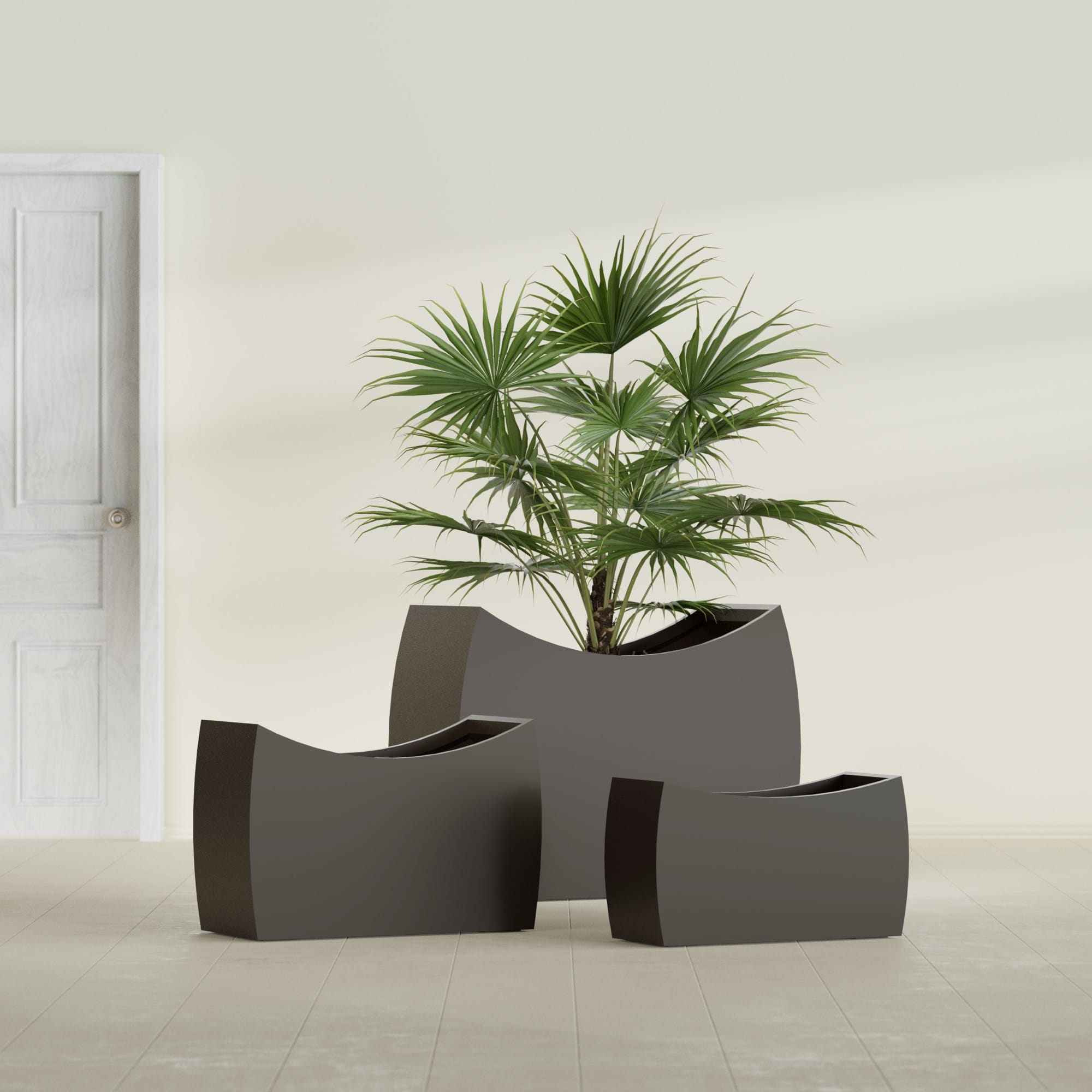 Seoul Extra Large Curved Abstract Fiberglass Planter - 48 in x 20 in x 36 in - Matte Brown - Matte Brown,48 in x 20 in x 36 in