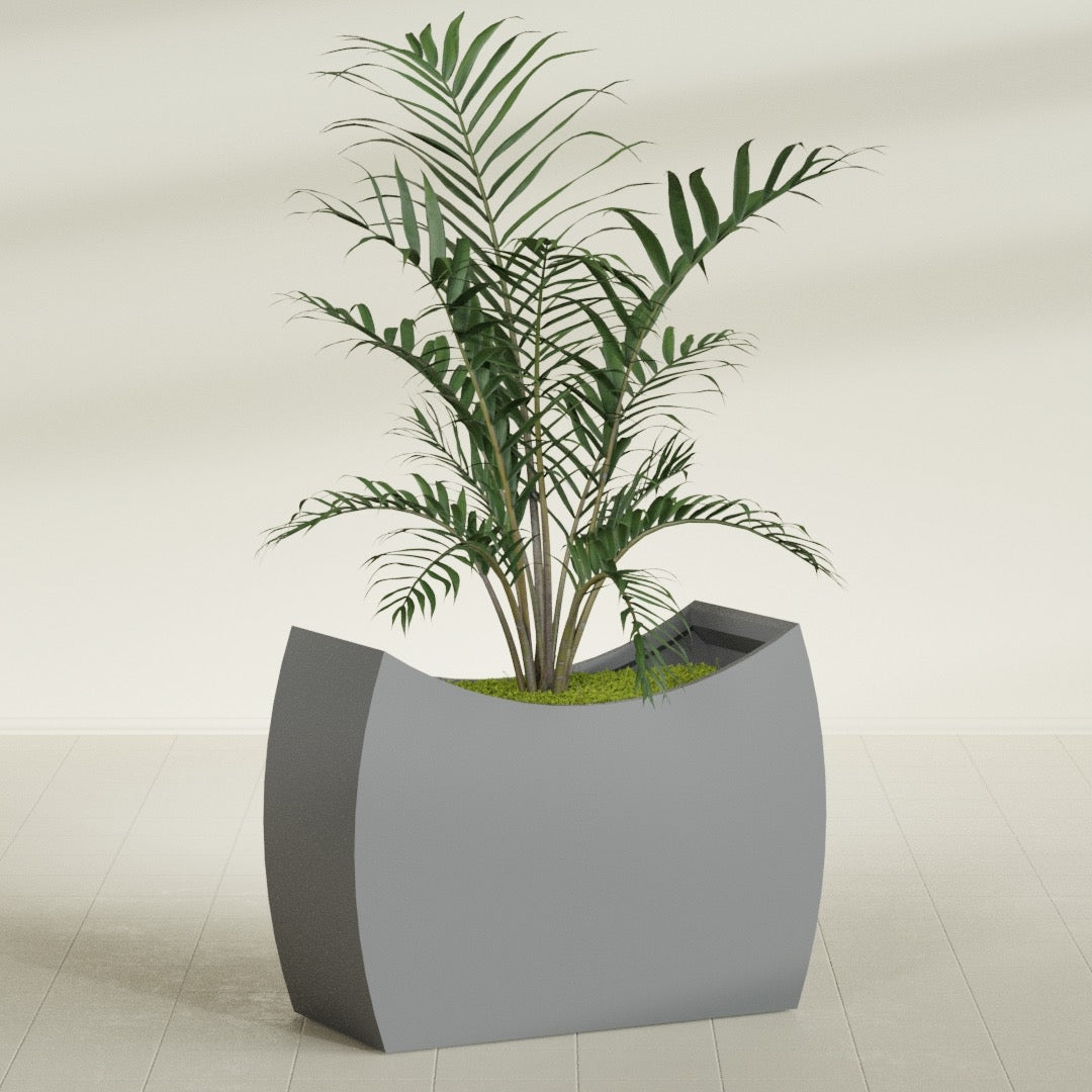 Seoul Extra Large Curved Abstract Fiberglass Planter - 48 in x 20 in x 36 in - Metallic Gunmetal - Metallic Gunmetal,48 in x 20 in x 36 in