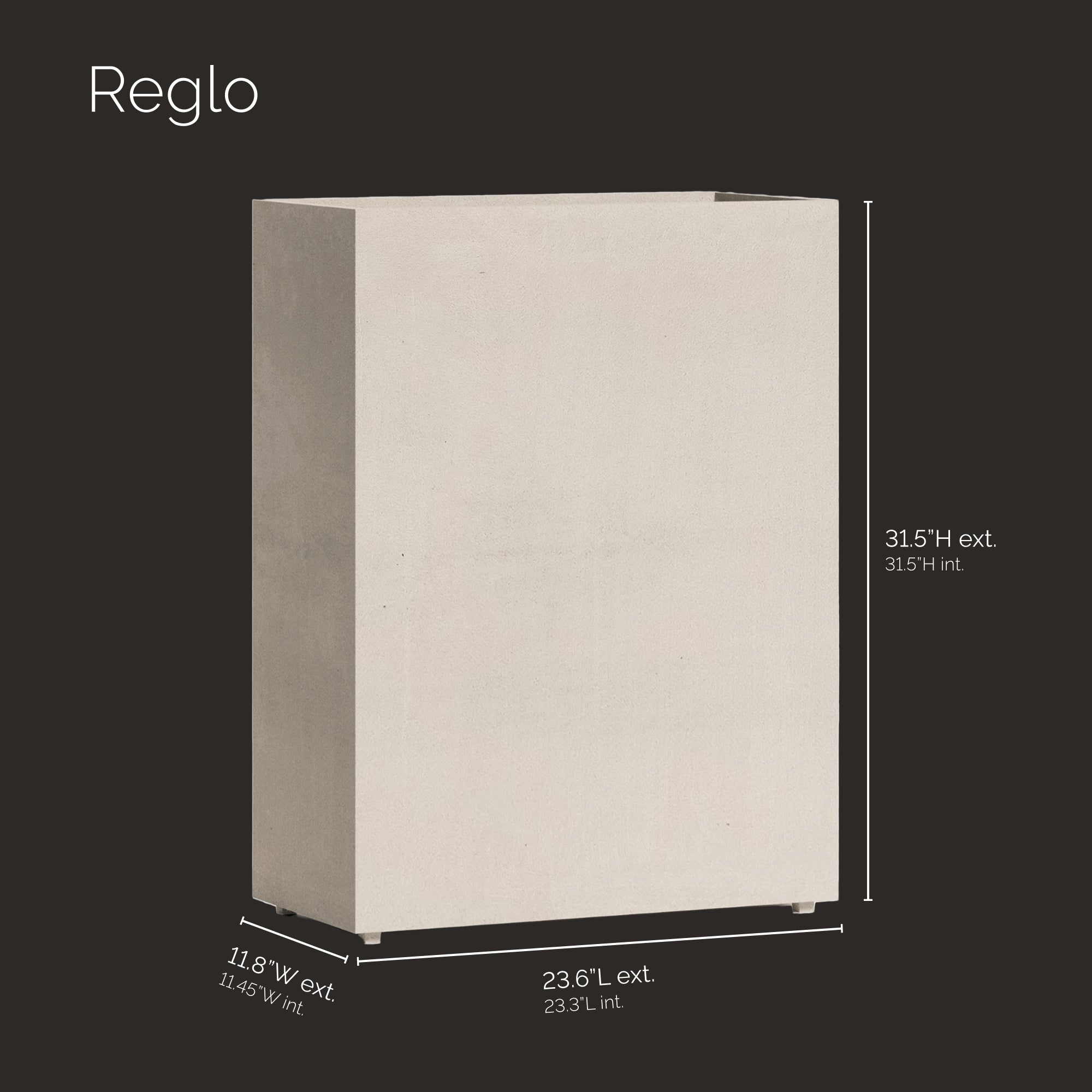 Reglo Rectangular Planter – Sand Stone Finish – Fiberglass Indoor/Outdoor and Weather-Resistant Large Planter (23.5" L x 11.75" W x 31.5" H Exterior, 23.3" L x 11.5" W Interior) - Sand Stone,23.5 in x 11.75 in x 31.5 in - Sand Stone,23.5 in x 11.75 i - Sand Stone,23.6 in x 11.8 in x 31.5 in
