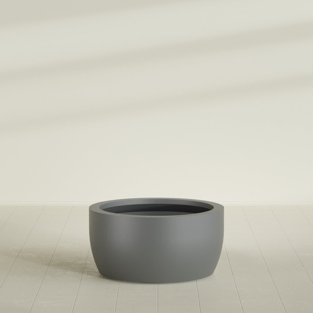 Casablanca Large Round Low Bowl Fiberglass Planter - 36 in x 36 in x 18 in - Metallic Gunmetal - Metallic Gunmetal,36 in x 36 in x 18 in