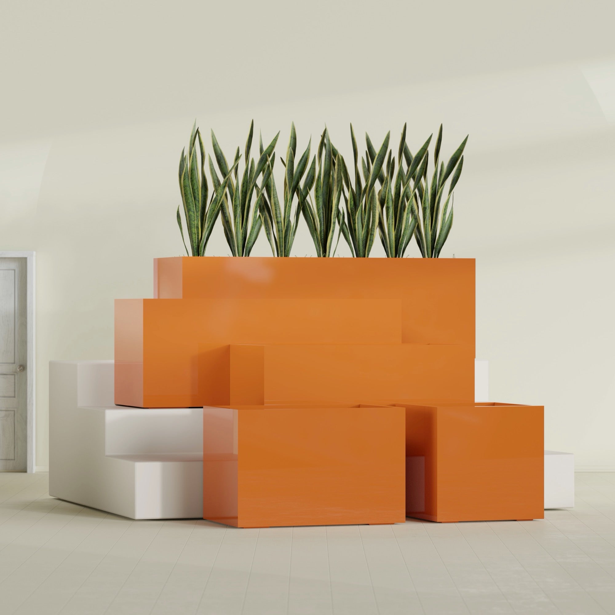 Granada Extra Large Long Rectangle Fiberglass Planter - 48 in x 24 in x 24 in - Gloss Tangerine - Gloss Tangerine,48 in x 24 in x 24 in