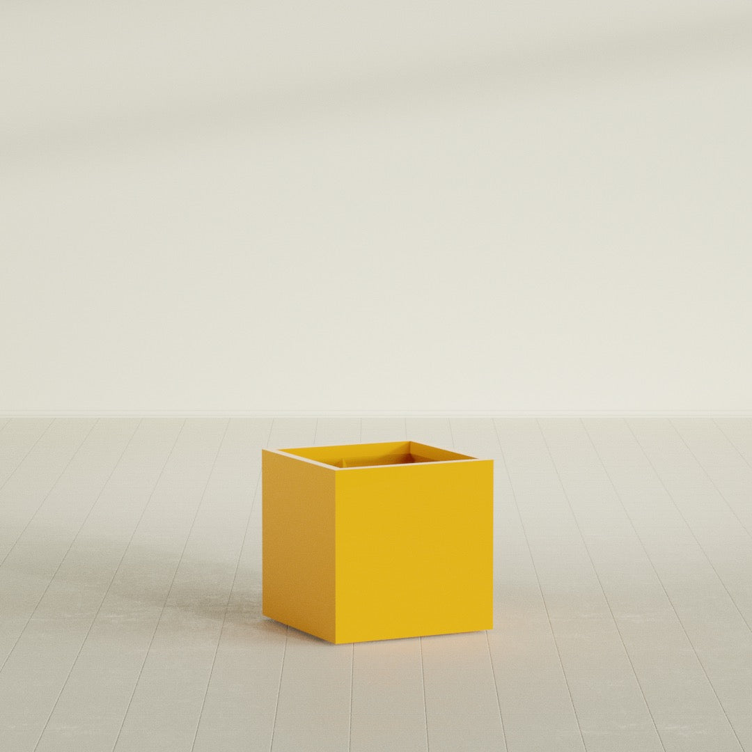 Montroy Medium Cube Square Fiberglass Planter - 24 in x 24 in x 24 in - Gloss Saffron - Gloss Saffron,24 in x 24 in x 24 in