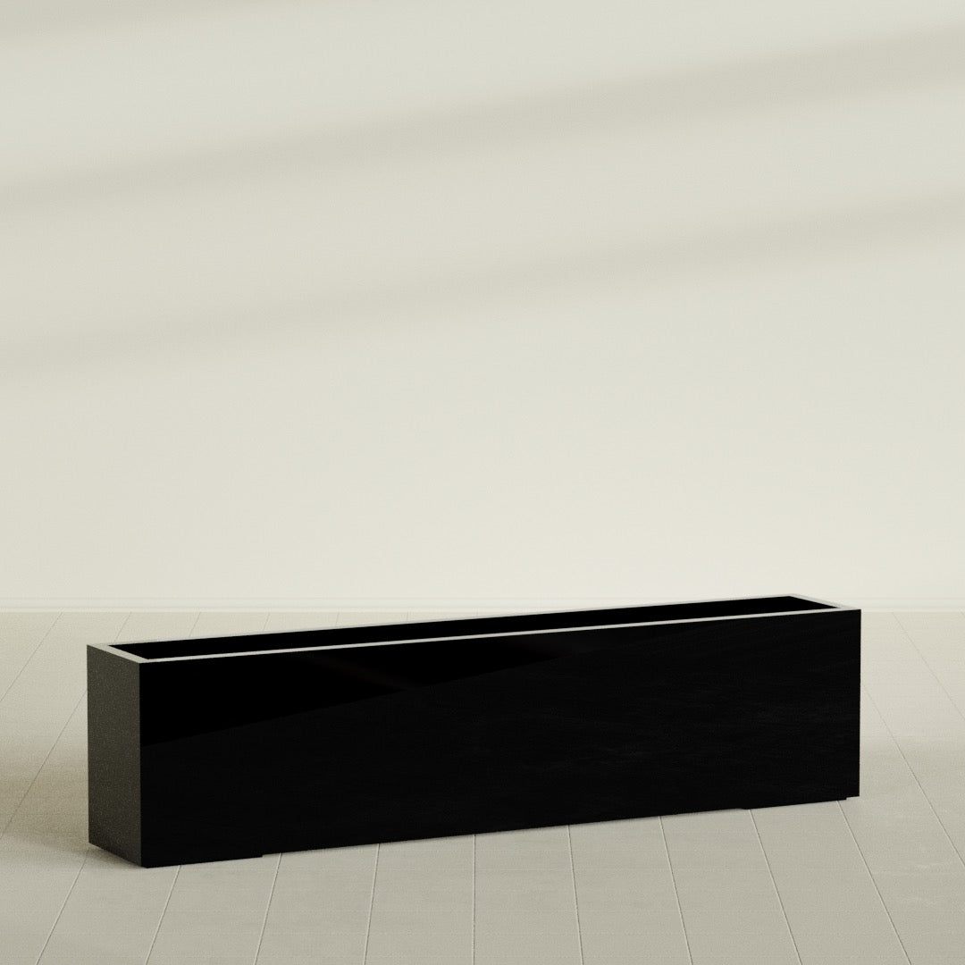 Miami Extra Large Narrow Rectangle Fiberglass Planter - 72 in x 12 in x 18 in - Gloss Black - Gloss Black,72 in x 12 in x 18 in