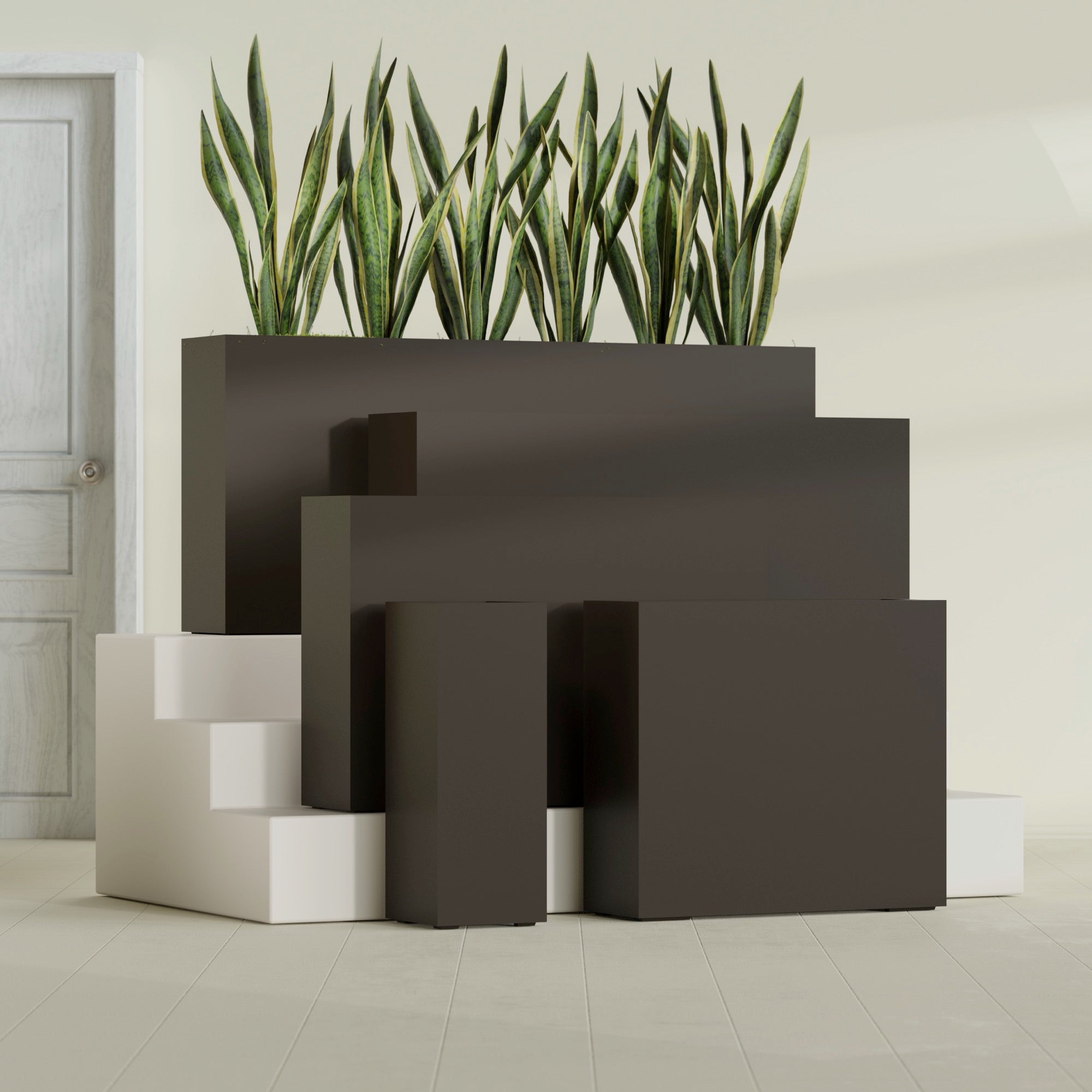 Delray Large Tall Rectangle Fiberglass Planter - 12 in x 12 in x 32 in - Matte Brown - Matte Brown,12 in x 12 in x 32 in