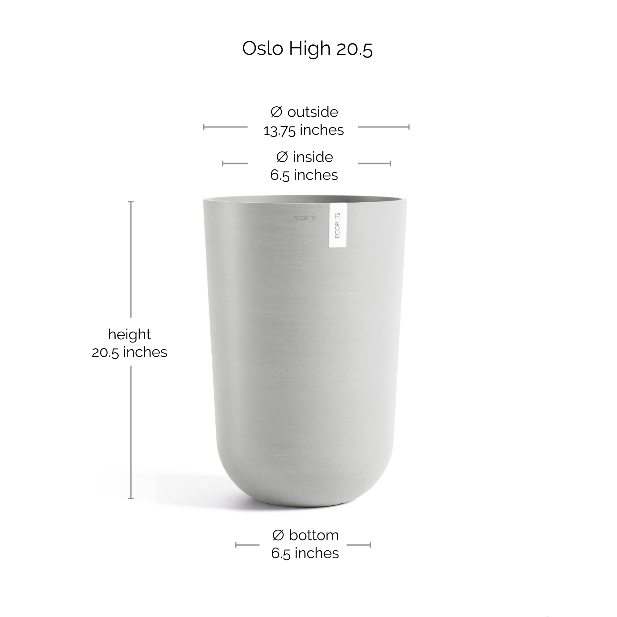 Oslo Medium Round Planter - 13.8 in x 13.8 in x 20.3 in - White Grey - White Grey,13.75 in x 13.75 in x 20.25 in,Planter Only