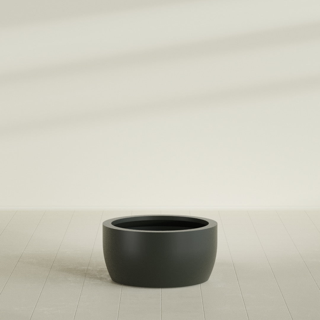 Casablanca Large Round Low Bowl Fiberglass Planter - 30 in x 30 in x 15 in - Matte Charcoal - Matte Charcoal,30 in x 30 in x 15 in