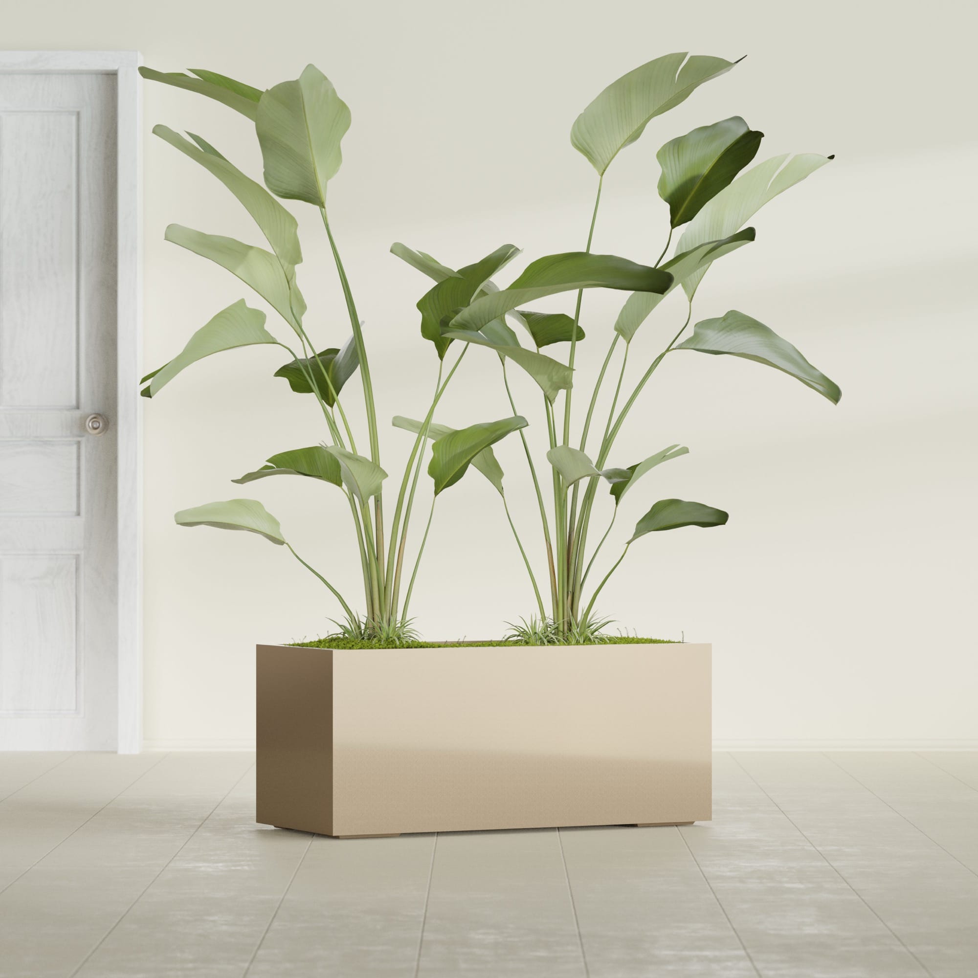 Badalona Large Tall Rectangle Fiberglass Planter - 39 in x 17 in x 17 in - Metallic Gold - Metallic Gold,39 in x 17 in x 17 in