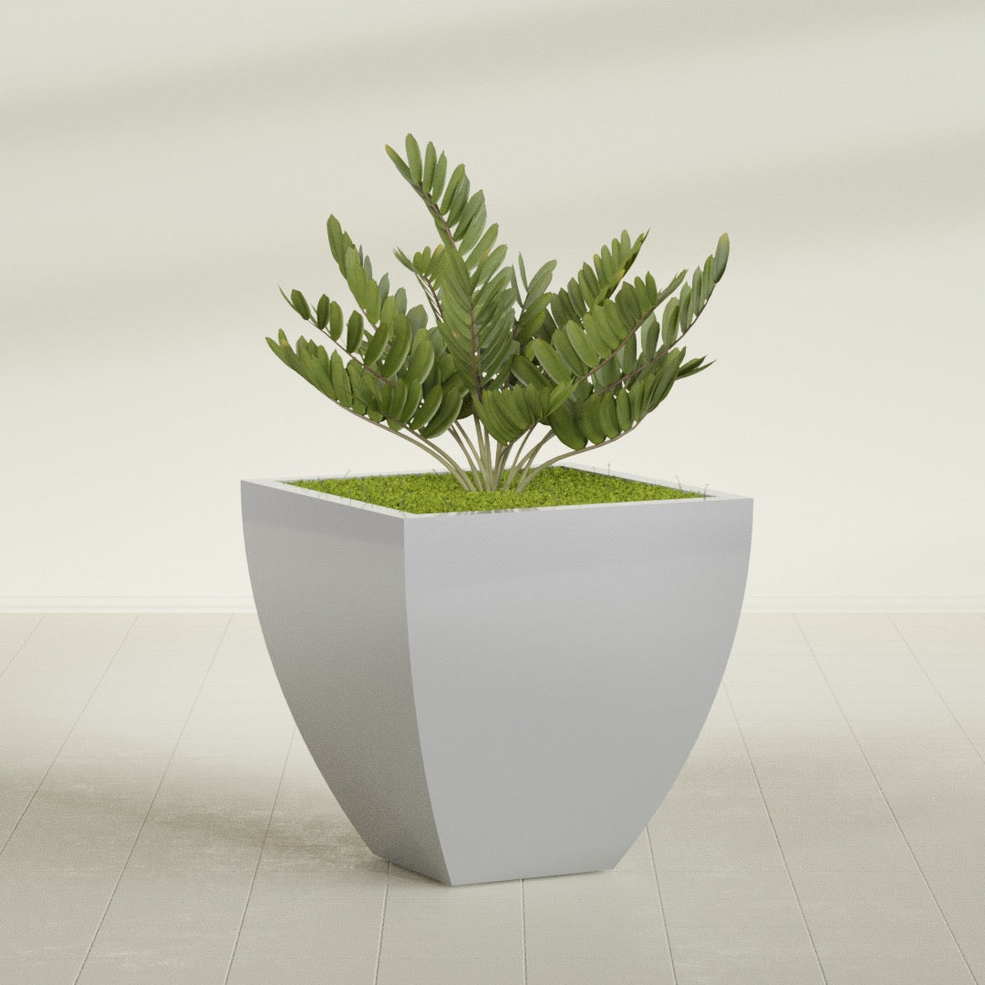 Lima Large Tapered Square Fiberglass Planter - 30 in x 30 in x 30 in - Metallic Silver - Metallic Silver,30 in x 30 in x 30 in