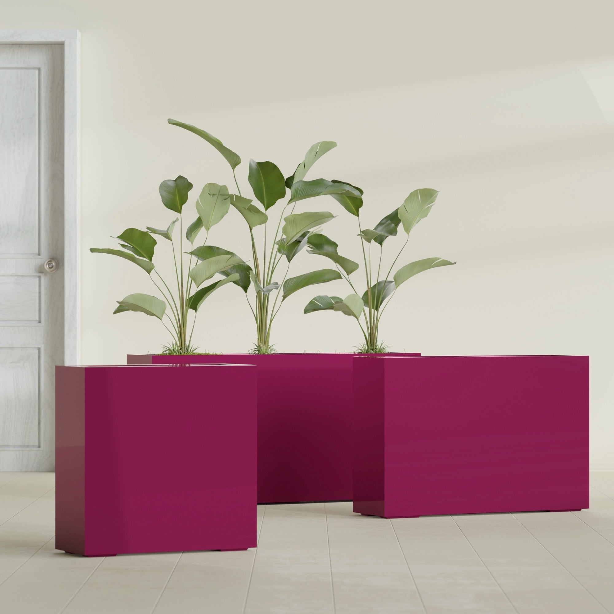 Milano Medium Narrow Rectangle Fiberglass Planter - 24 in x 10 in x 24 in - Gloss Eggplant - Gloss Eggplant,24 in x 10 in x 24 in