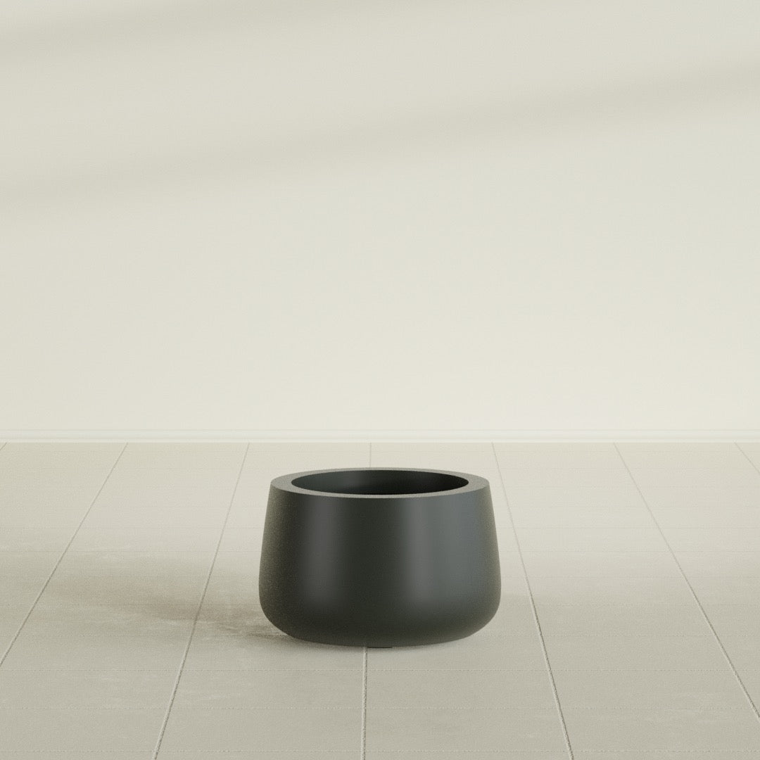 Short Hayden Small Round Fiberglass Planter - 12 in x 12 in x 7 in - Matte Charcoal - Matte Charcoal,12 in x 12 in x 7 in