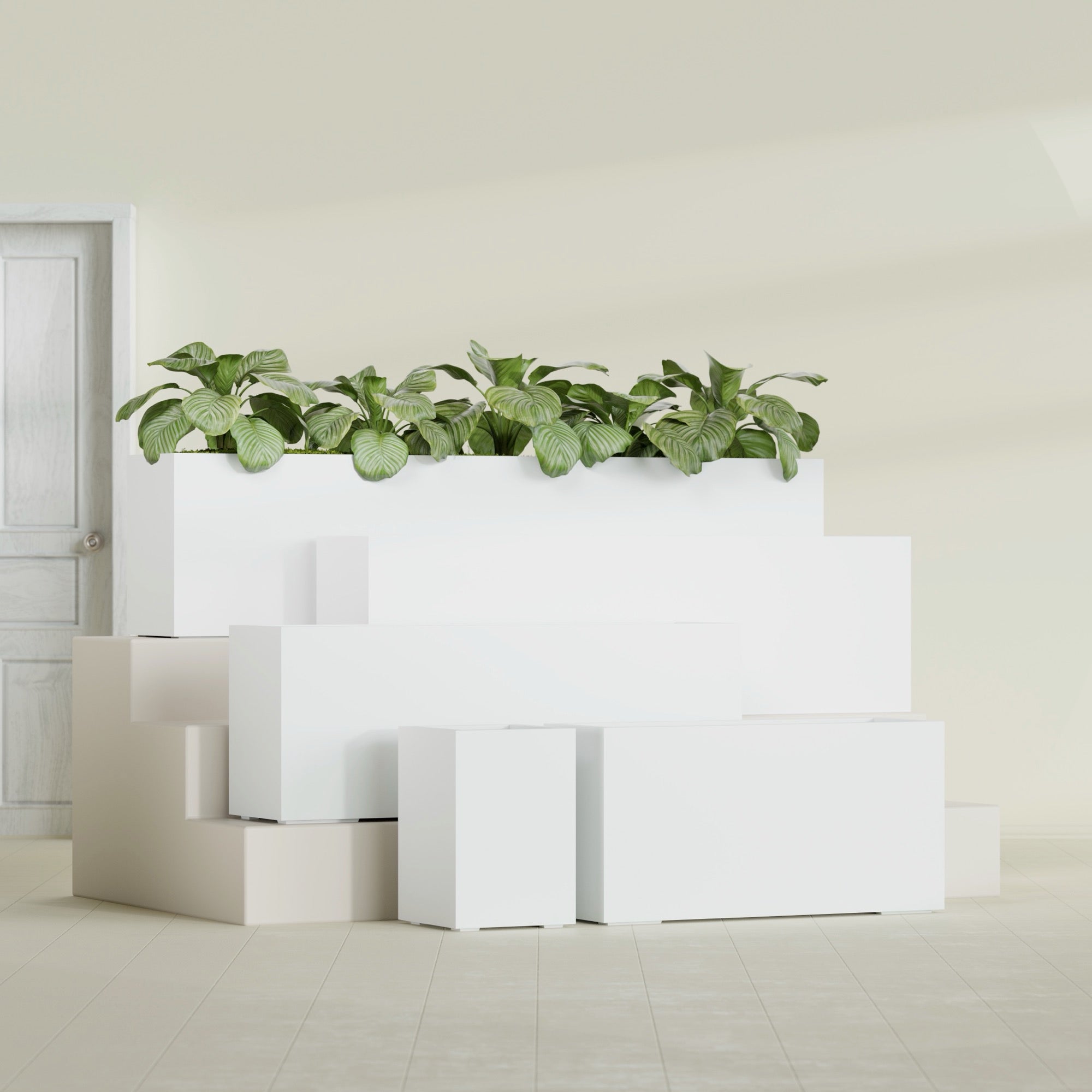 Miami Large Narrow Rectangle Fiberglass Planter - 36 in x 12 in x 18 in - Matte White - Matte White,36 in x 12 in x 18 in