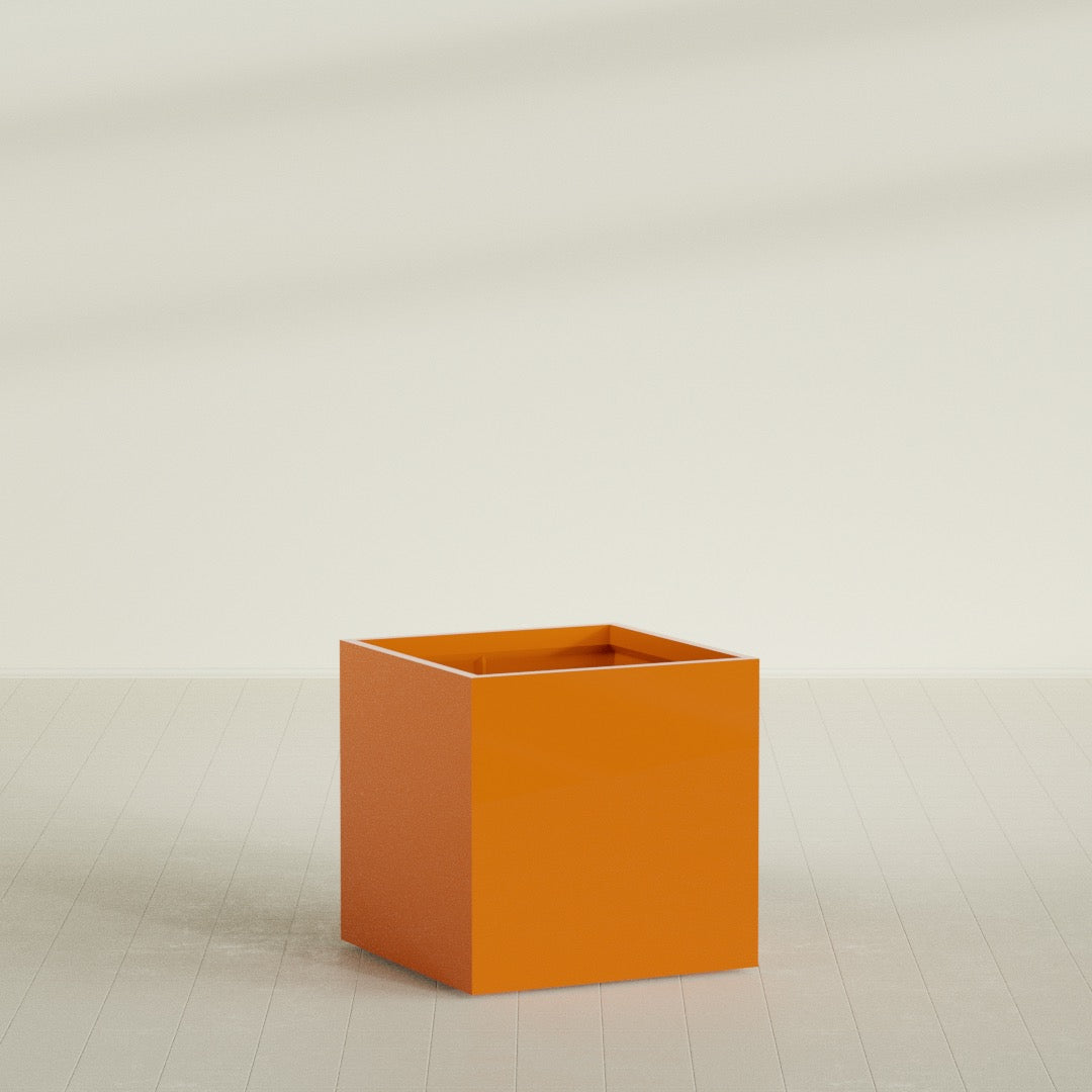 Montroy Large Cube Square Fiberglass Planter - 36 in x 36 in x 36 in - Gloss Tangerine - Gloss Tangerine,36 in x 36 in x 36 in