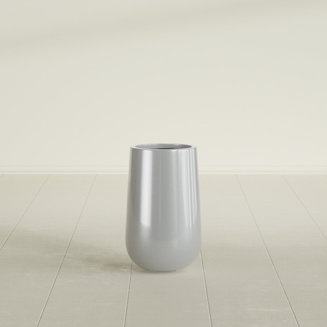 Tall Hayden Medium Round Fiberglass Planter - 18 in x 18 in x 29 in - Metallic Silver - Metallic Silver,18 in x 18 in x 29 in
