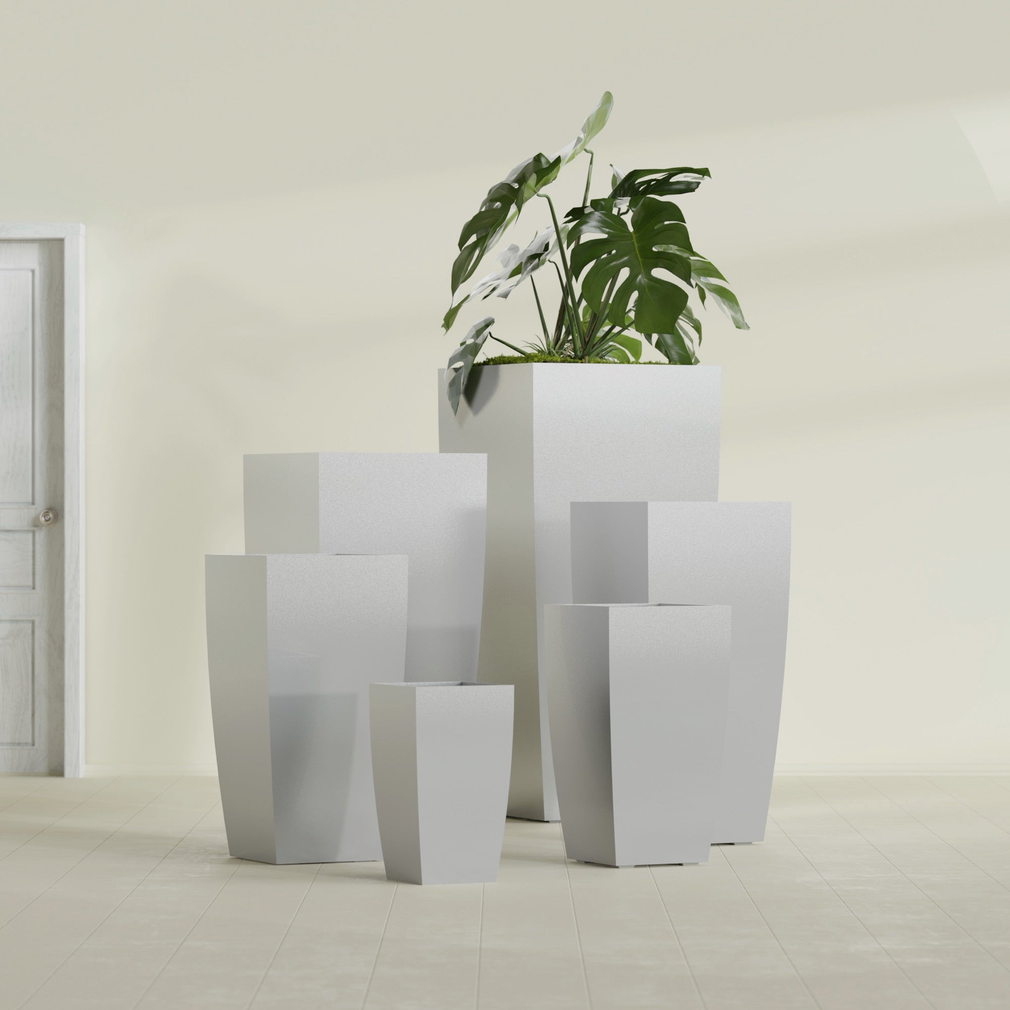 Toulan Medium Tall Tapered Square Fiberglass Planter - 12 in x 12 in x 22 in - Metallic Silver - Metallic Silver,12 in x 12 in x 22 in