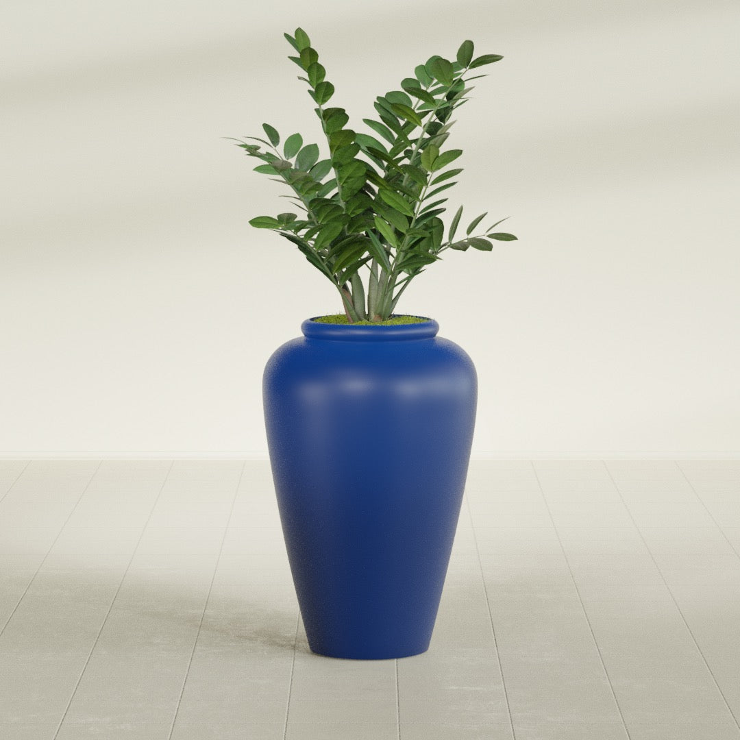 Bara Jar Large Round Fiberglass Planter - 20 in x 20 in x 31 in - Matte Cobalt Blue - Matte Cobalt Blue,20 in x 20 in x 32 in