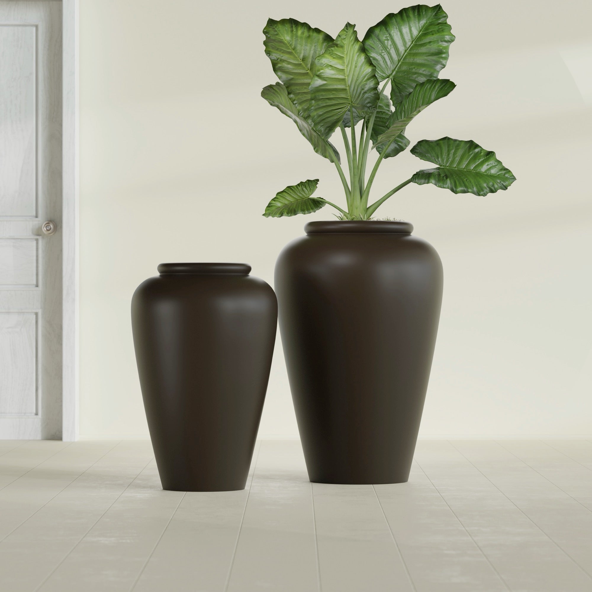 Bara Jar Large Round Fiberglass Planter - 20 in x 20 in x 31 in - Matte Brown - Matte Brown,20 in x 20 in x 32 in