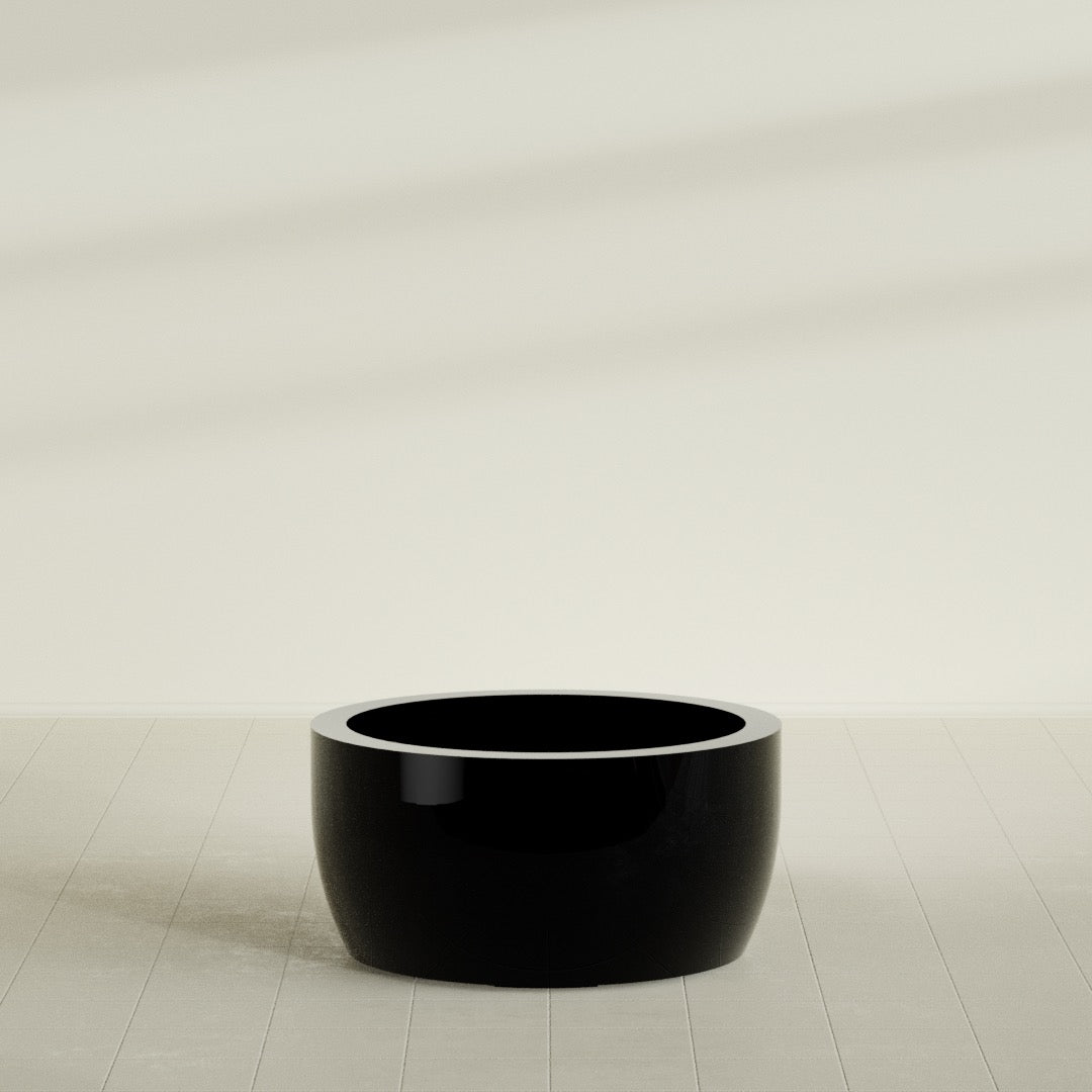Casablanca Large Round Low Bowl Fiberglass Planter - 36 in x 36 in x 18 in - Gloss Black - Gloss Black,36 in x 36 in x 18 in