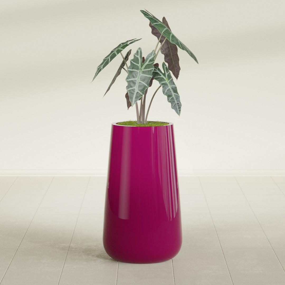 Saigon Large Tapered Round Planter - 16 in x 21 in x 36 in - Gloss Eggplant - Gloss Eggplant,16.4 in x 20.7 in x 36 in