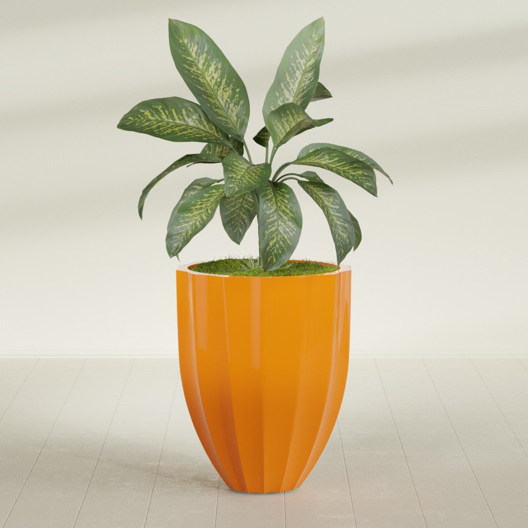 Alicante Medium Round Fiberglass Planter - 26 in x 26 in x 32 in - Gloss Tangerine - Gloss Tangerine,26 in x 26 in x 32 in