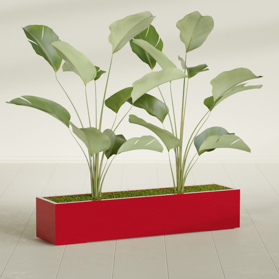 Cuba Extra Large Long Rectangle Fiberglass Planter - 60 in x 14 in x 12 in - Gloss Red - Gloss Red,60 in x 14 in x 12 in