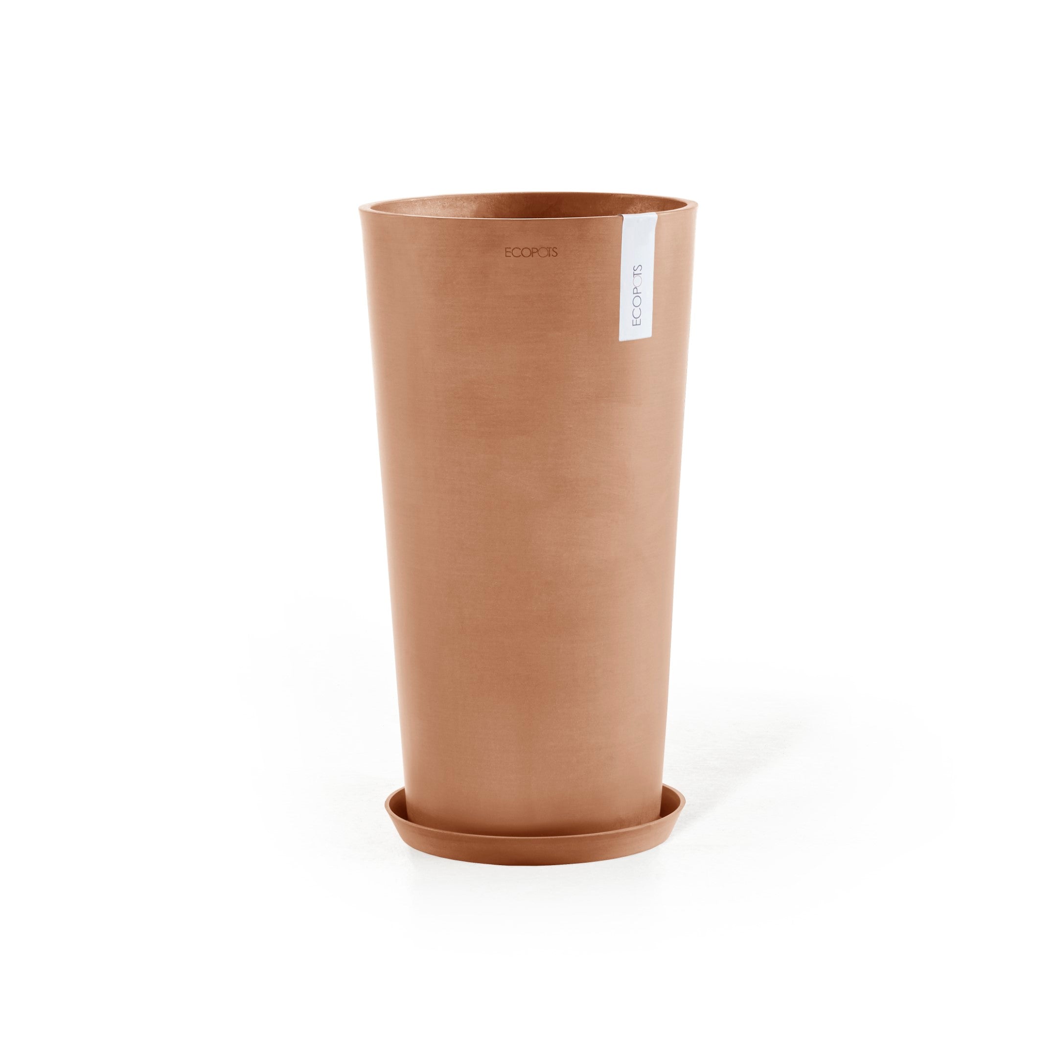 Amsterdam Mid High Medium Round Planter - 13.5 in x 13.5 in x 26 in - Planter + Saucer - Terracotta - Terracotta,13.5 in x 13.5 in x 26 in,Planter + Saucer