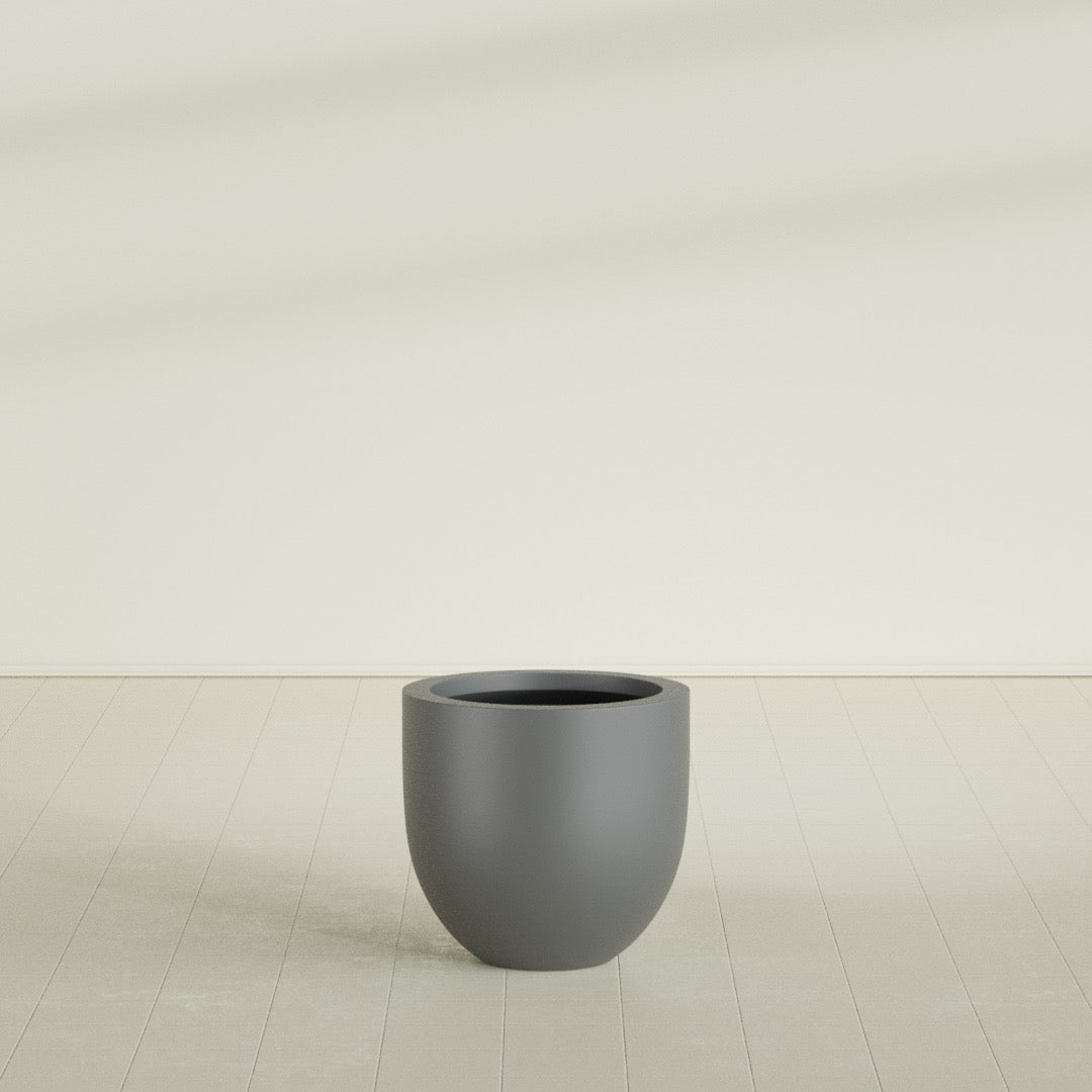 Alzira Medium Round Fiberglass Planter - 23 in x 23 in x 22 in - Metallic Gunmetal - Metallic Gunmetal,23 in x 23 in x 22 in
