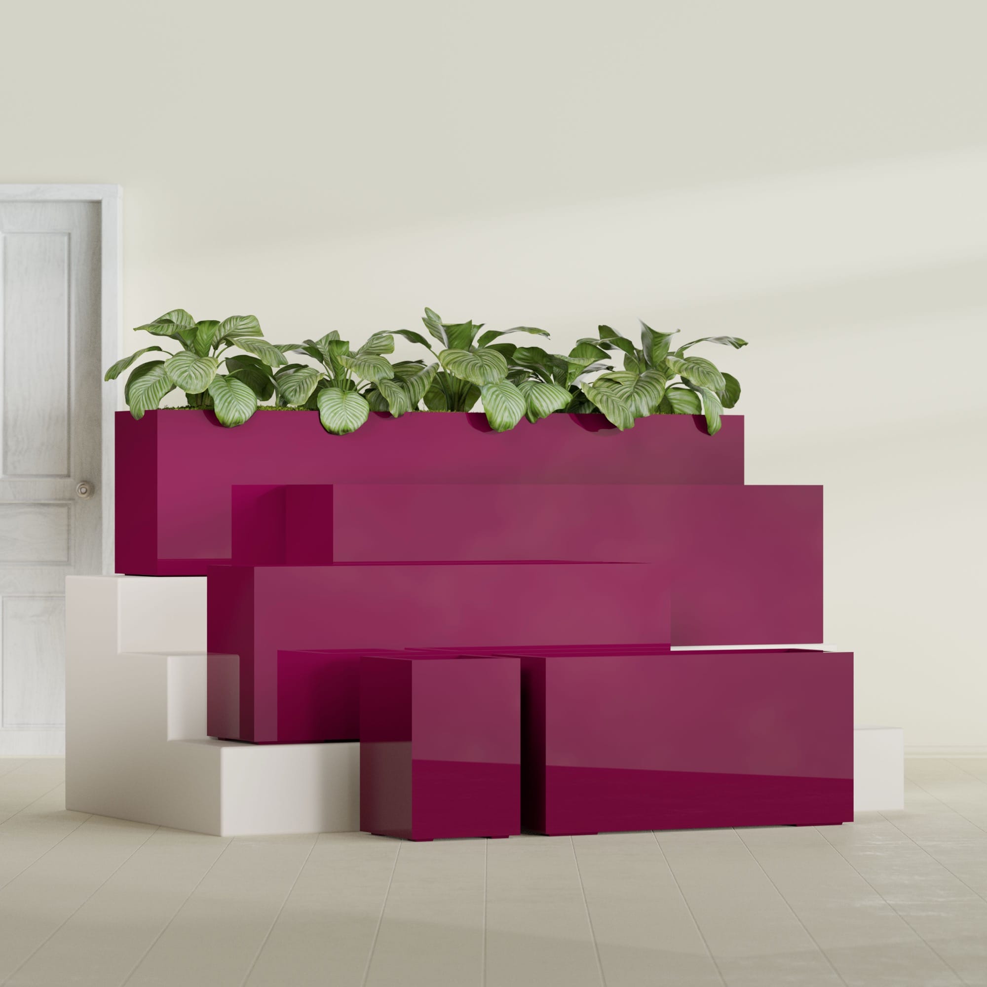 Miami Large Narrow Rectangle Fiberglass Planter - 36 in x 12 in x 18 in - Gloss Eggplant - Gloss Eggplant,36 in x 12 in x 18 in