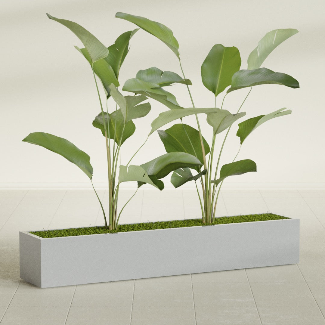 Cuba Extra Large Long Rectangle Fiberglass Planter - 72 in x 14 in x 12 in - Metallic Silver - Metallic Silver,72 in x 14 in x 12 in