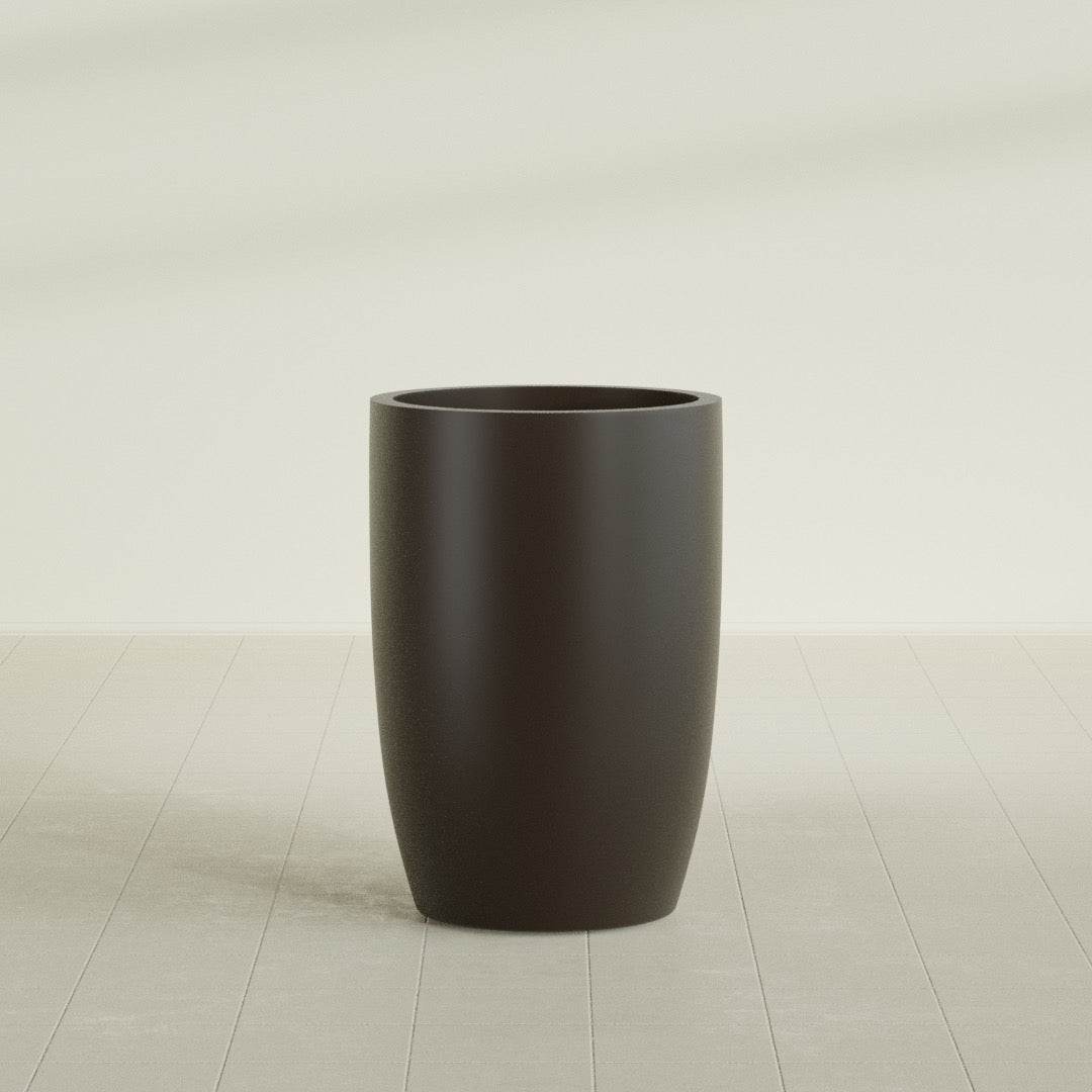 Lisbon Large Round Fiberglass Planter - 24 in x 24 in x 36 in - Matte Brown - Matte Brown,24 in x 24 in x 36 in
