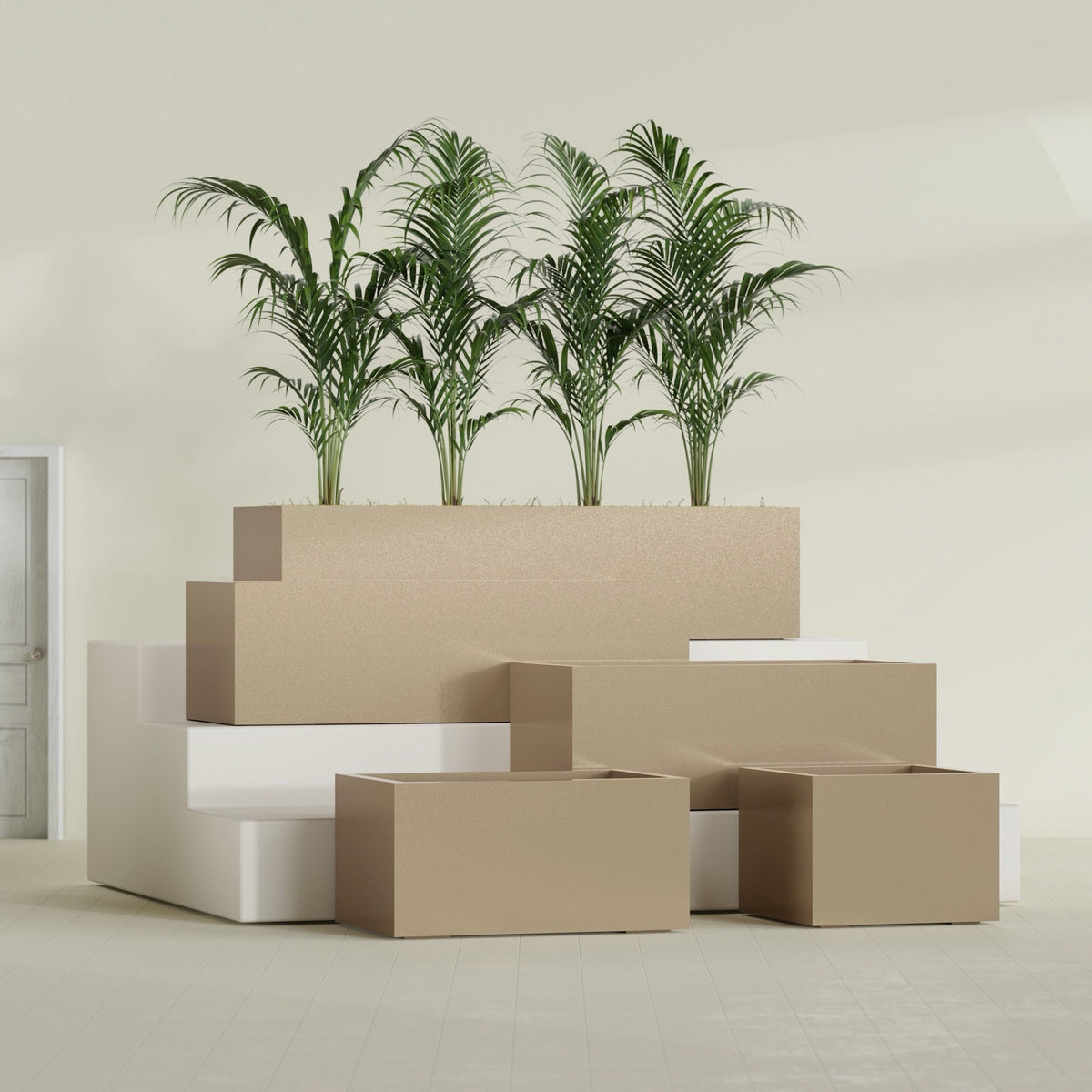 Torino Medium Wide Rectangle Fiberglass Planter - 24 in x 24 in x 18 in - Metallic Gold - Metallic Gold,24 in x 24 in x 18 in