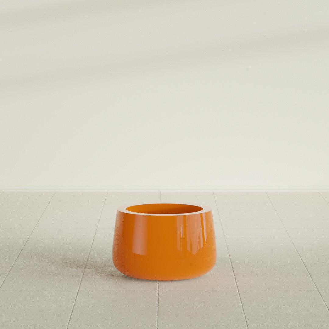 Short Hayden Small Round Fiberglass Planter - 12 in x 12 in x 7 in - Gloss Tangerine - Gloss Tangerine,12 in x 12 in x 7 in