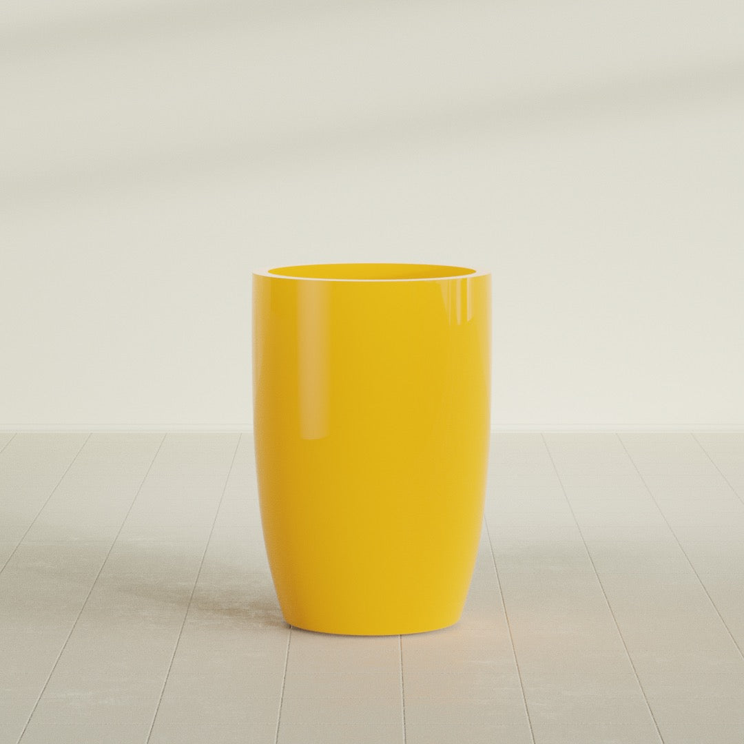 Lisbon Large Round Fiberglass Planter - 24 in x 24 in x 36 in - Gloss Saffron - Gloss Saffron,24 in x 24 in x 36 in