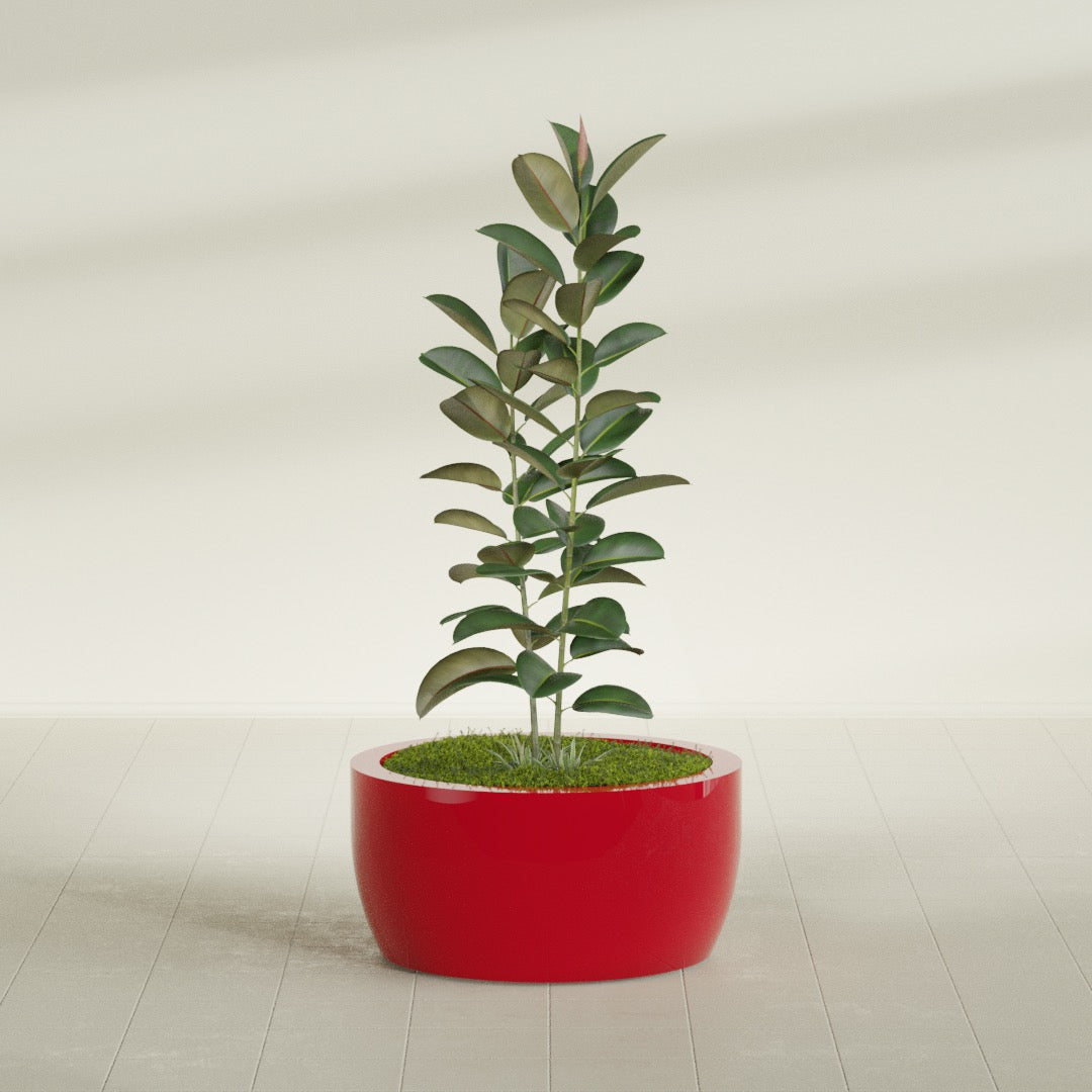 Casablanca Large Round Low Bowl Fiberglass Planter - 30 in x 30 in x 15 in - Gloss Red - Gloss Red,30 in x 30 in x 15 in
