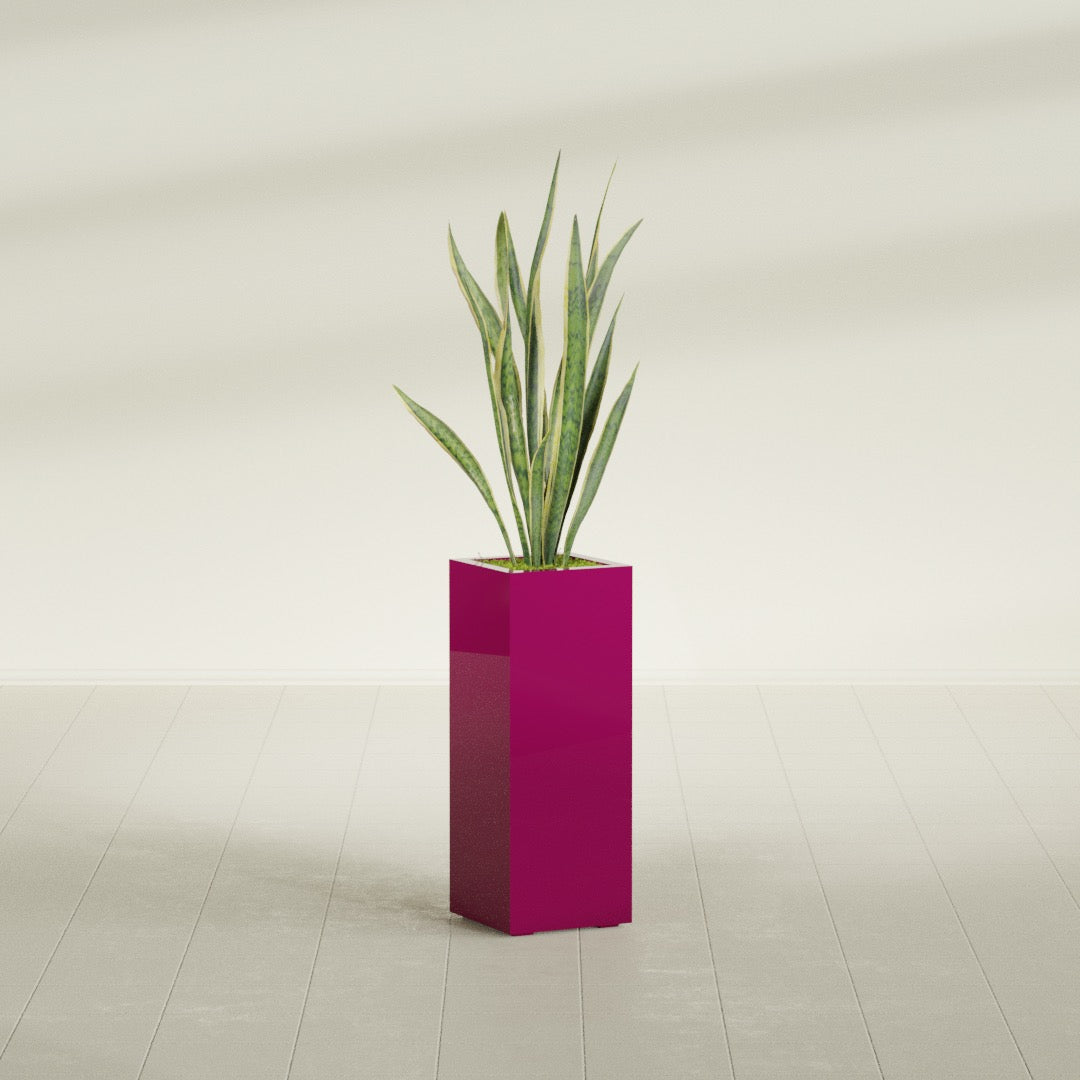 Delray Large Tall Rectangle Fiberglass Planter - 12 in x 12 in x 32 in - Gloss Eggplant - Gloss Eggplant,12 in x 12 in x 32 in