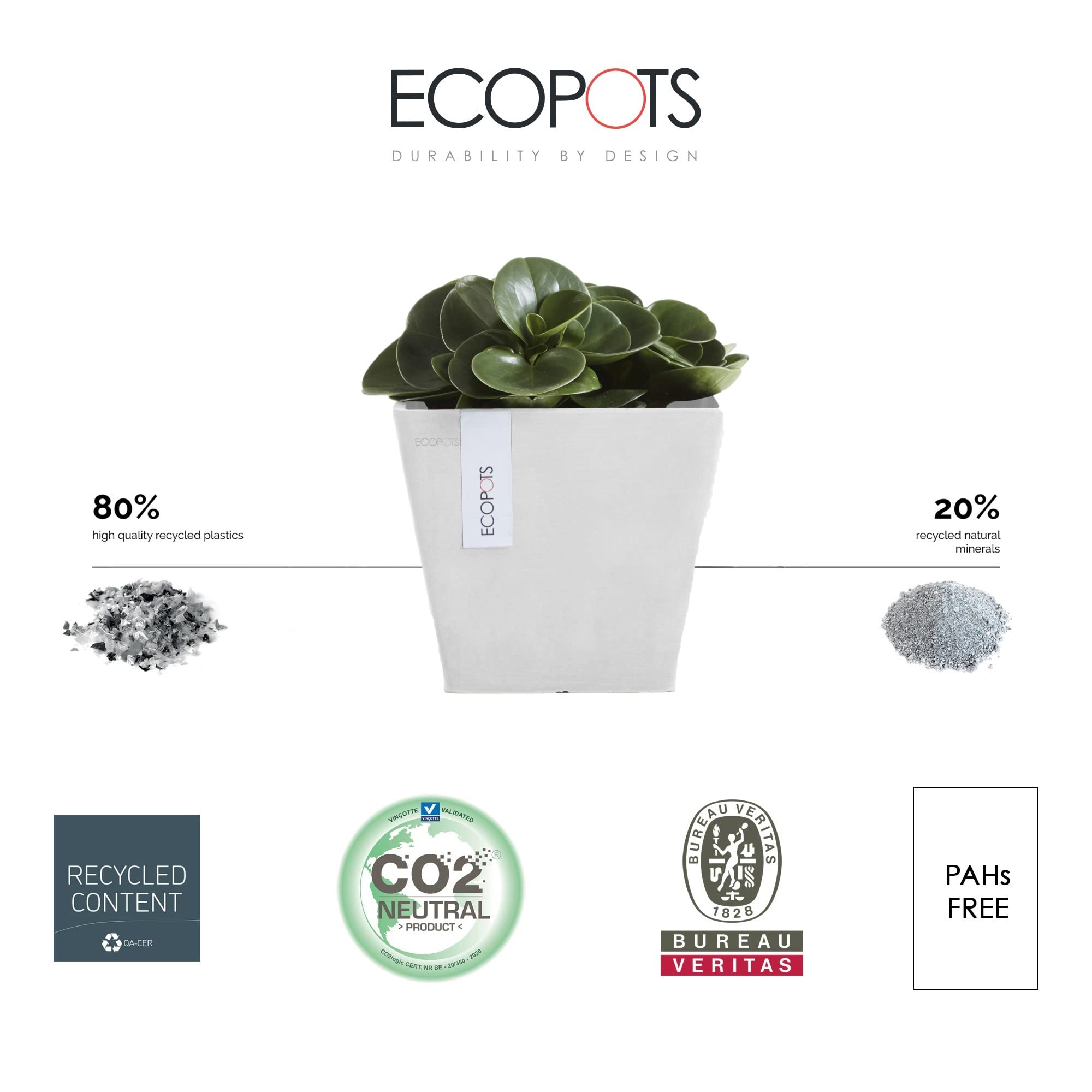 Rotterdam Small Square Planter - 8 in x 8 in x 7 in - Pure White - Pure White,8 in x 8 in x 7 in,Planter Only