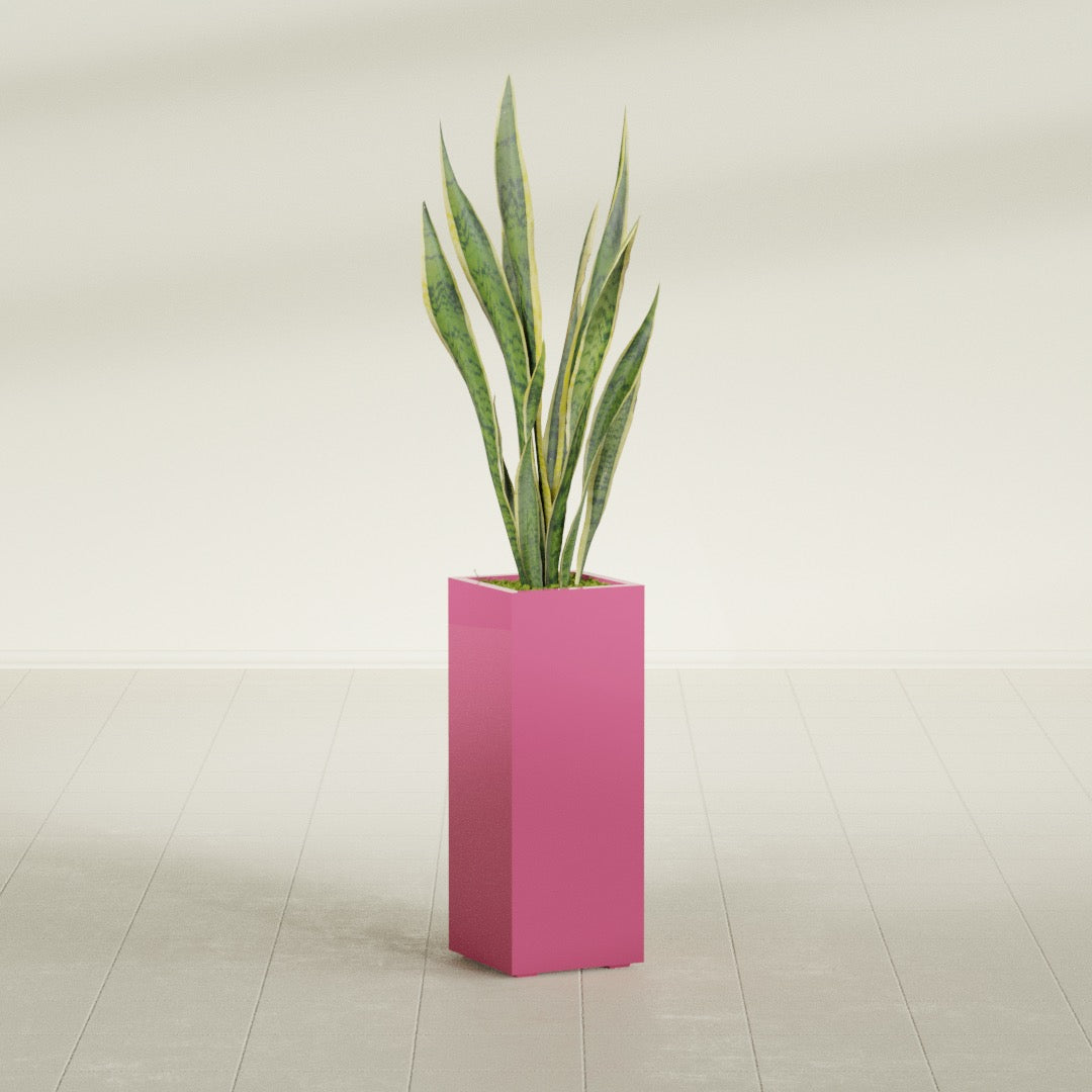 Perth Large Tall Rectangle Fiberglass Planter - 16 in x 16 in x 42 in - Gloss Pink Violet - Gloss Pink Violet,16 in x 16 in x 42 in